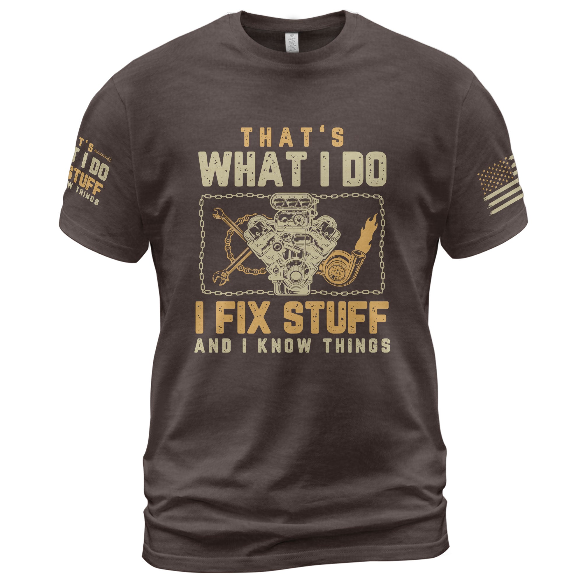 Turbo Mechanic Quote Men T-Shirt I Fix Stuff And I Know Things Graphic Engine Tee