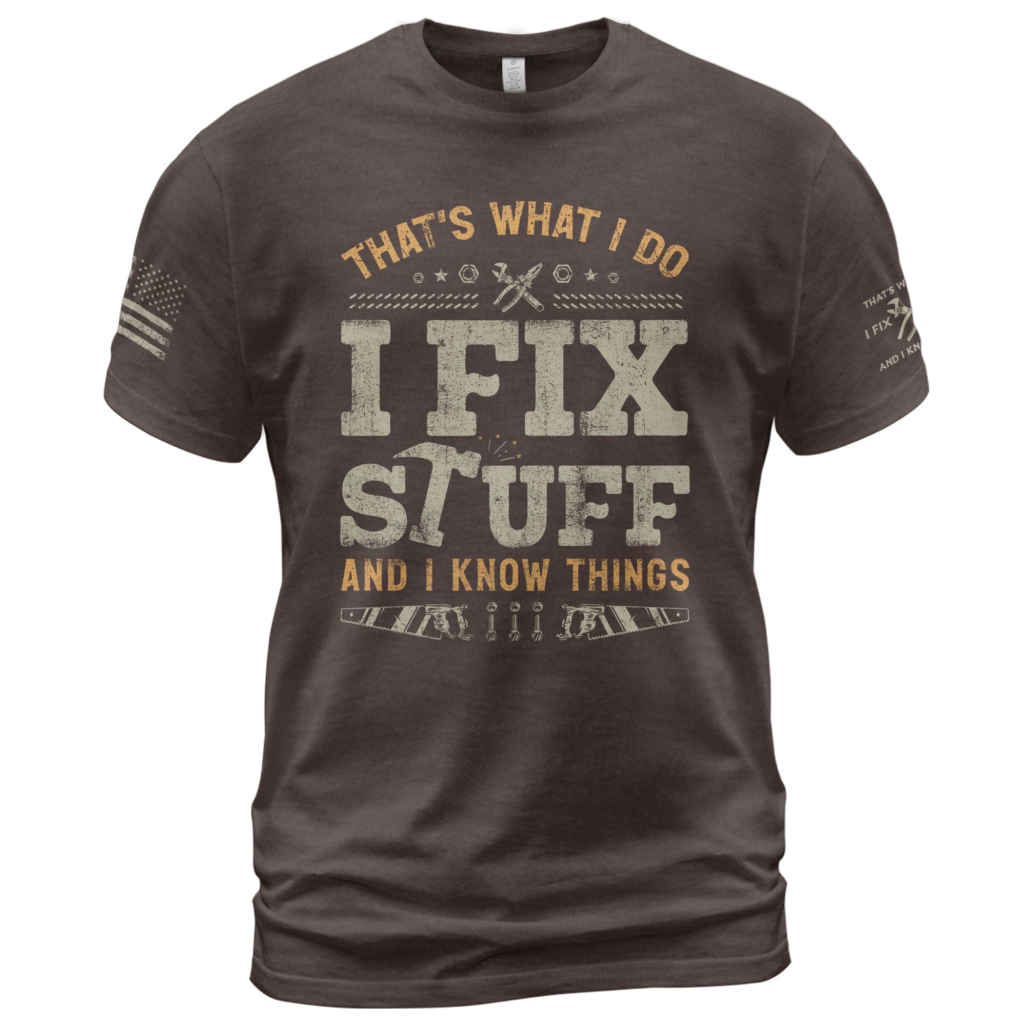 I Fix Stuff And I Know Things Funny Hammer Saw Quote Men Graphic Shirt Casual Novelty