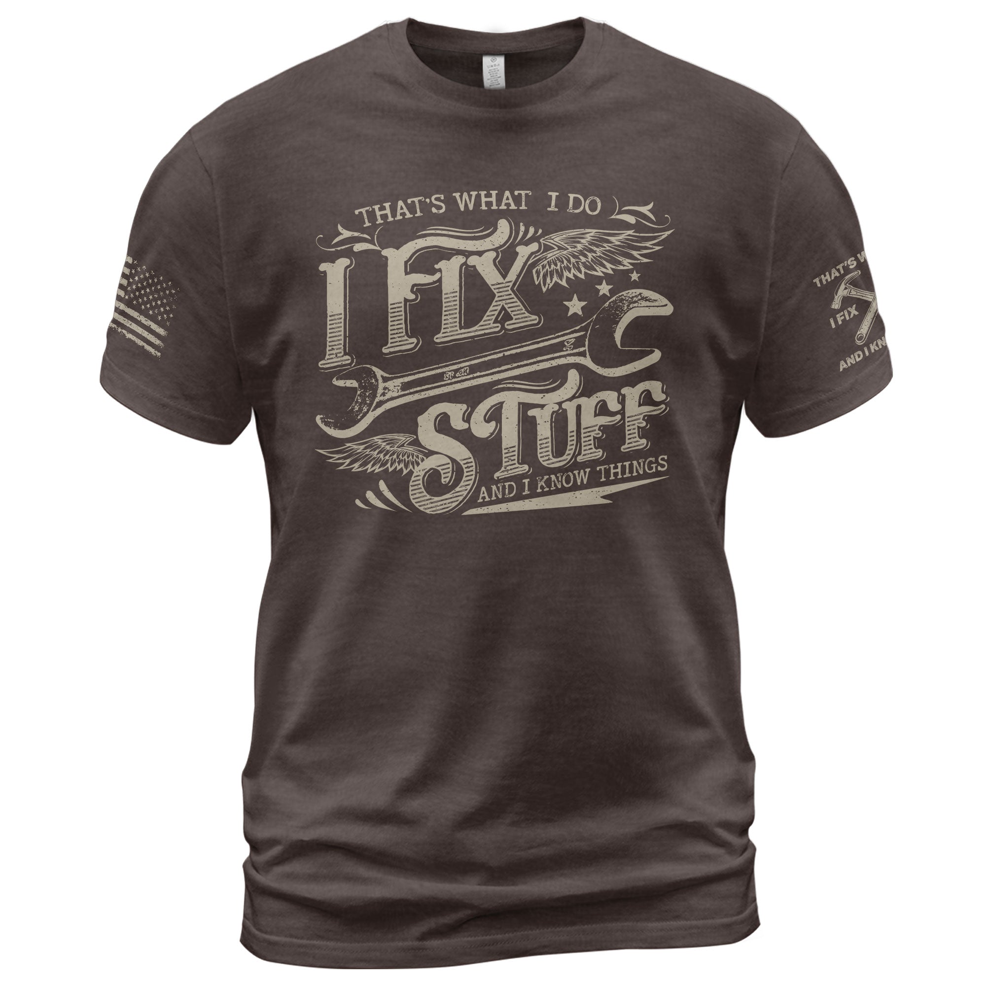 Men Winged Wrench Graphic T-Shirt I Fix Stuff And I Know Things Scroll Quote Tee