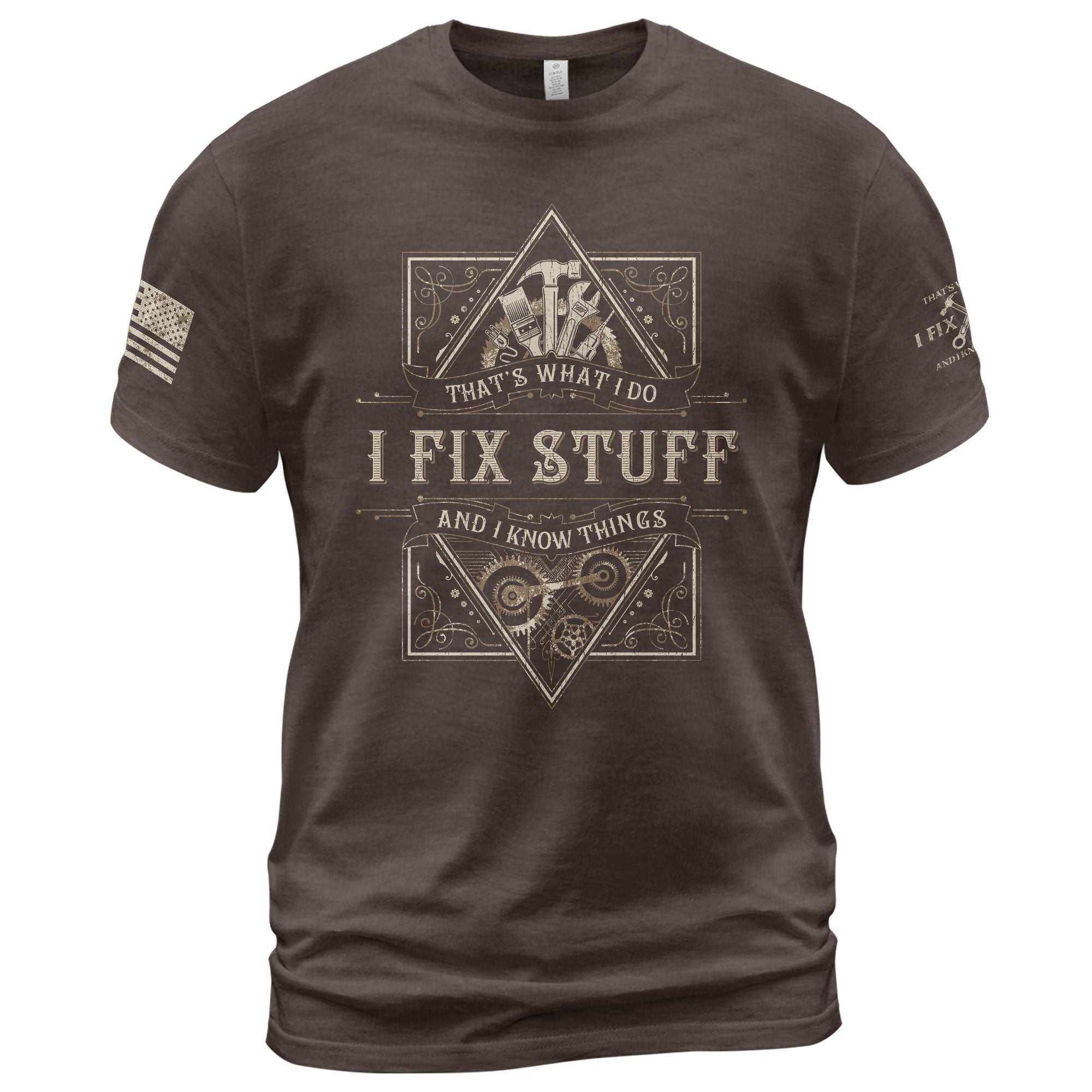 Men Graphic Scrollwork Frame T-Shirt I Fix Stuff And I Know Things Hammer Quote Tee