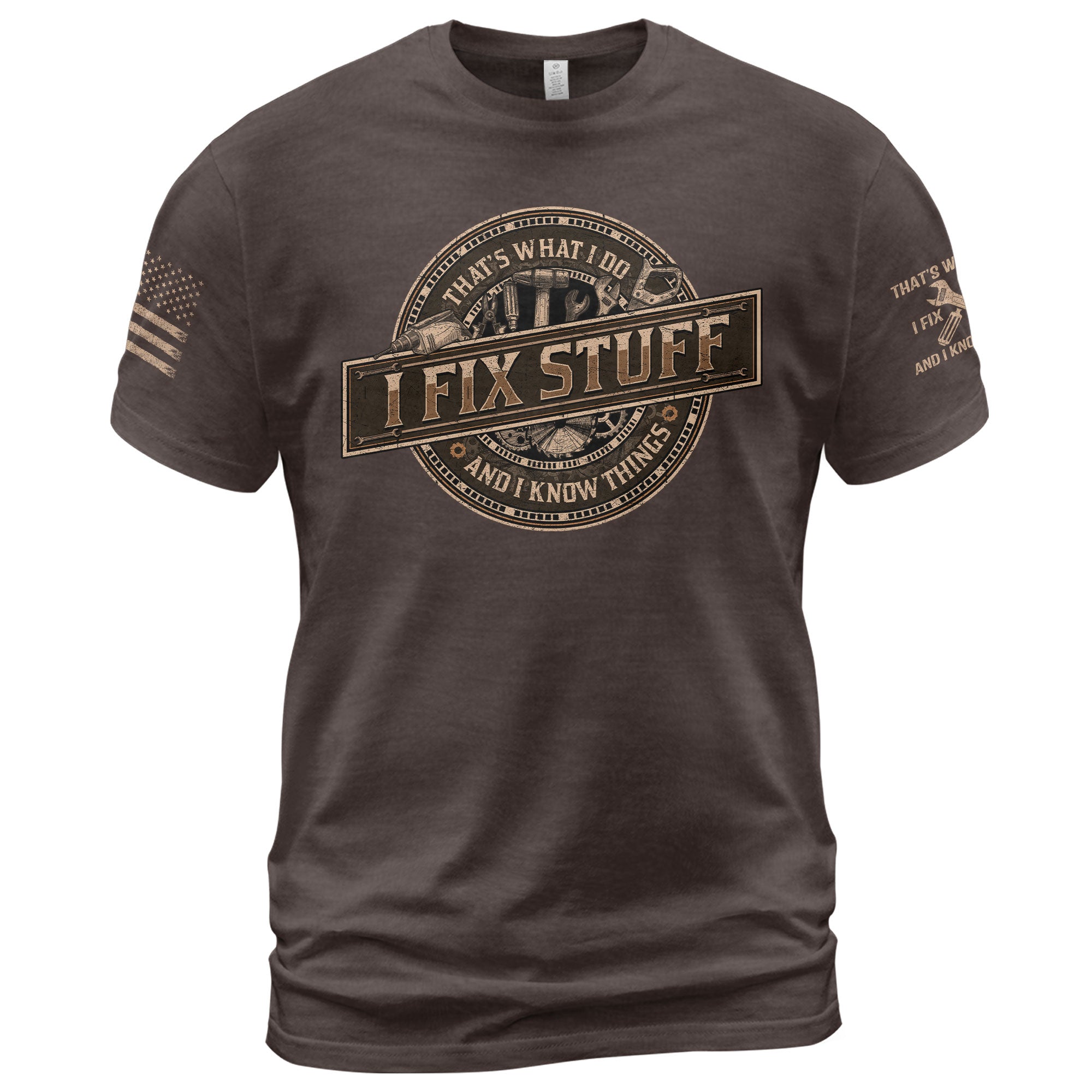 Men Graphic Mechanical Emblem T-Shirt I Fix Stuff And I Know Things Drill Quote Tee