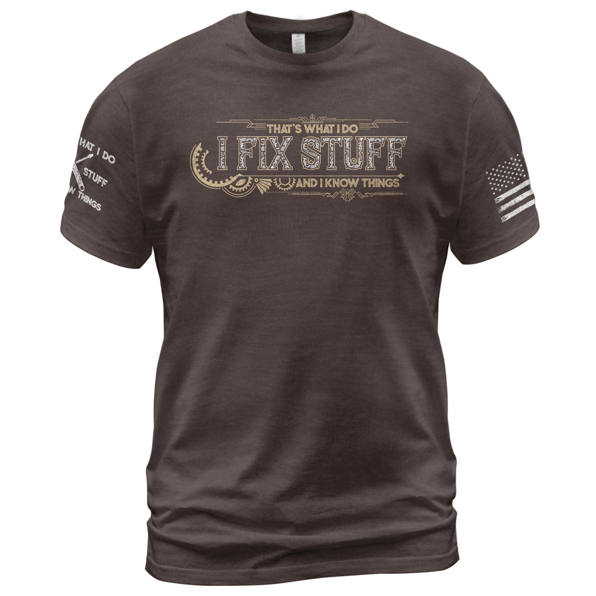 Mechanical Gear Line Quote Men T-Shirt I Fix Stuff And I Know Things Graphic Tee