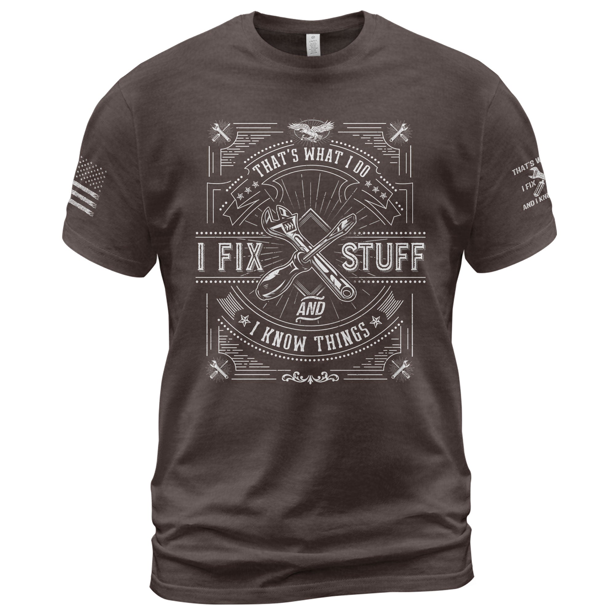 Eagle Line Art Quote Men T-Shirt I Fix Stuff And I Know Things Graphic Tool Tee