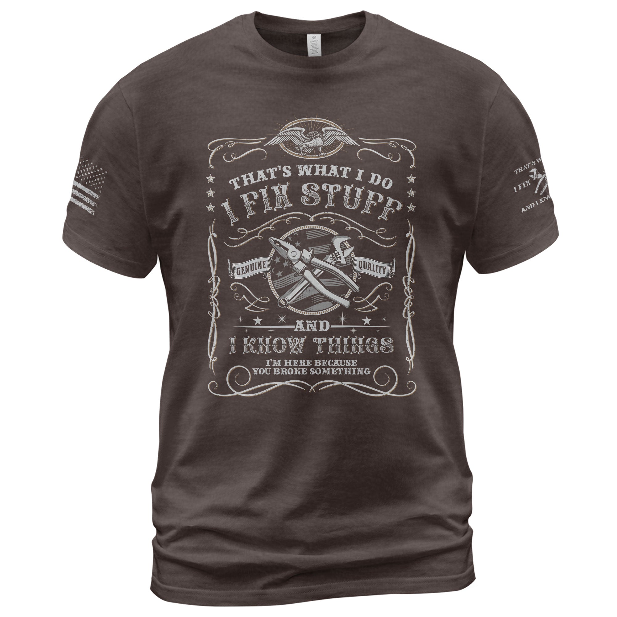 Men I Fix Stuff And I Know Things Vintage Label Quote T-Shirt Graphic 2D Tee Shirt