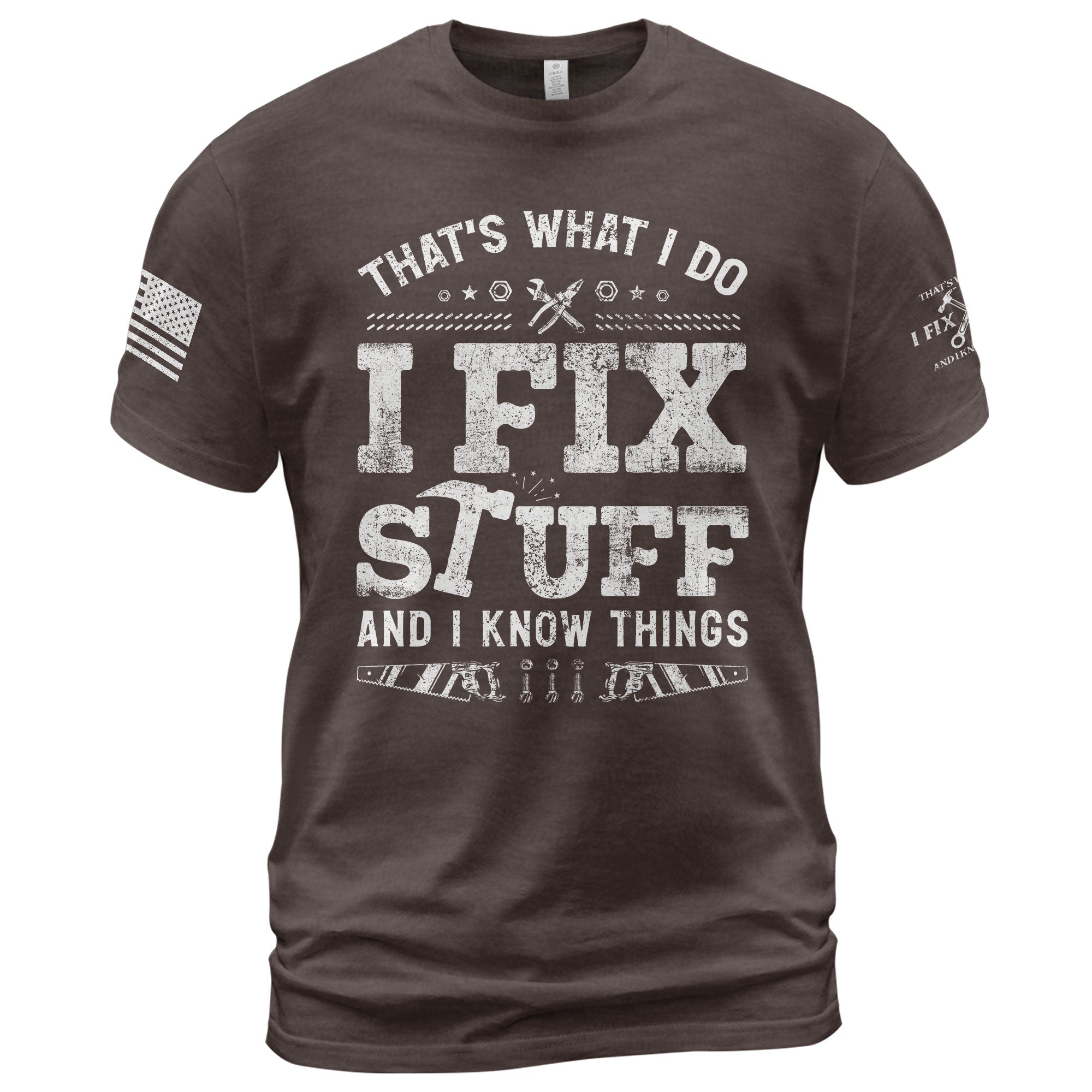 Men Graphic Carpenter Tool T-Shirt I Fix Stuff And I Know Things Distressed Quote Tee