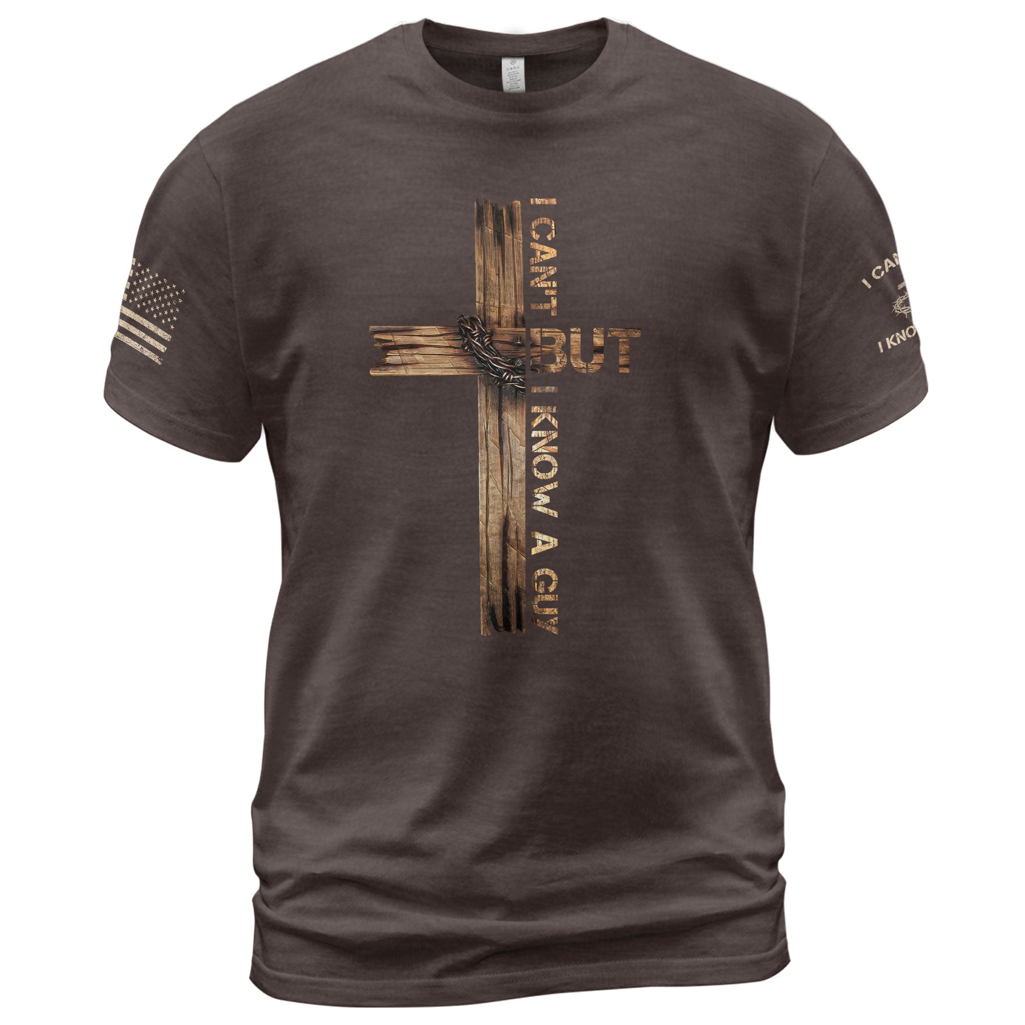 Faith Based Christian Tee Shirts, I Can’t But I Know a Guy Bold Christian Cross for - Christian Shirts for Men - Rust Field Wear