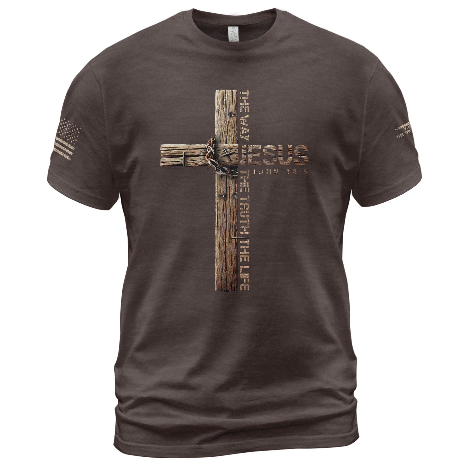 Christian Shirts for Men - Jesus Is the Way John 14:6 Cross Design, Christian Tee Shirts - Rust Field Wear