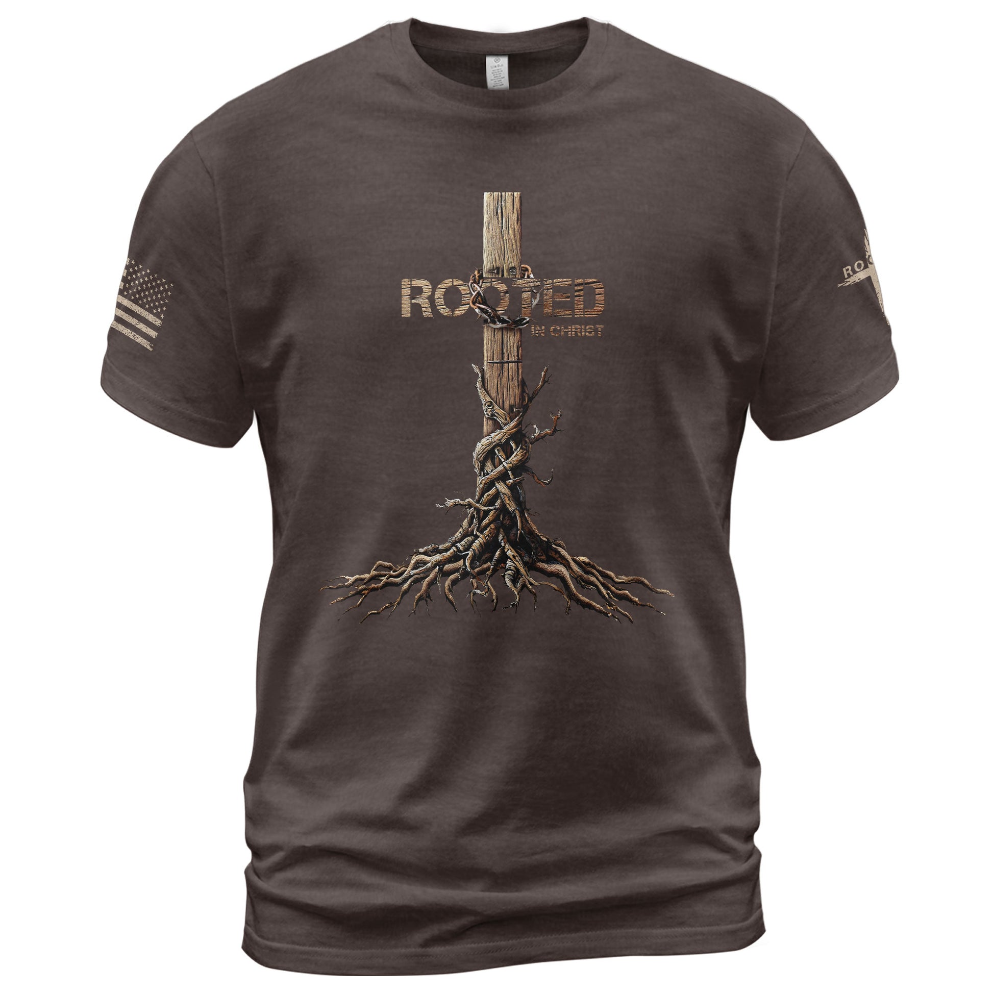 Christian Shirts for Men, Rooted in Christ Cross and Roots Christian - Christian Tee Shirts - Rust Field Wear