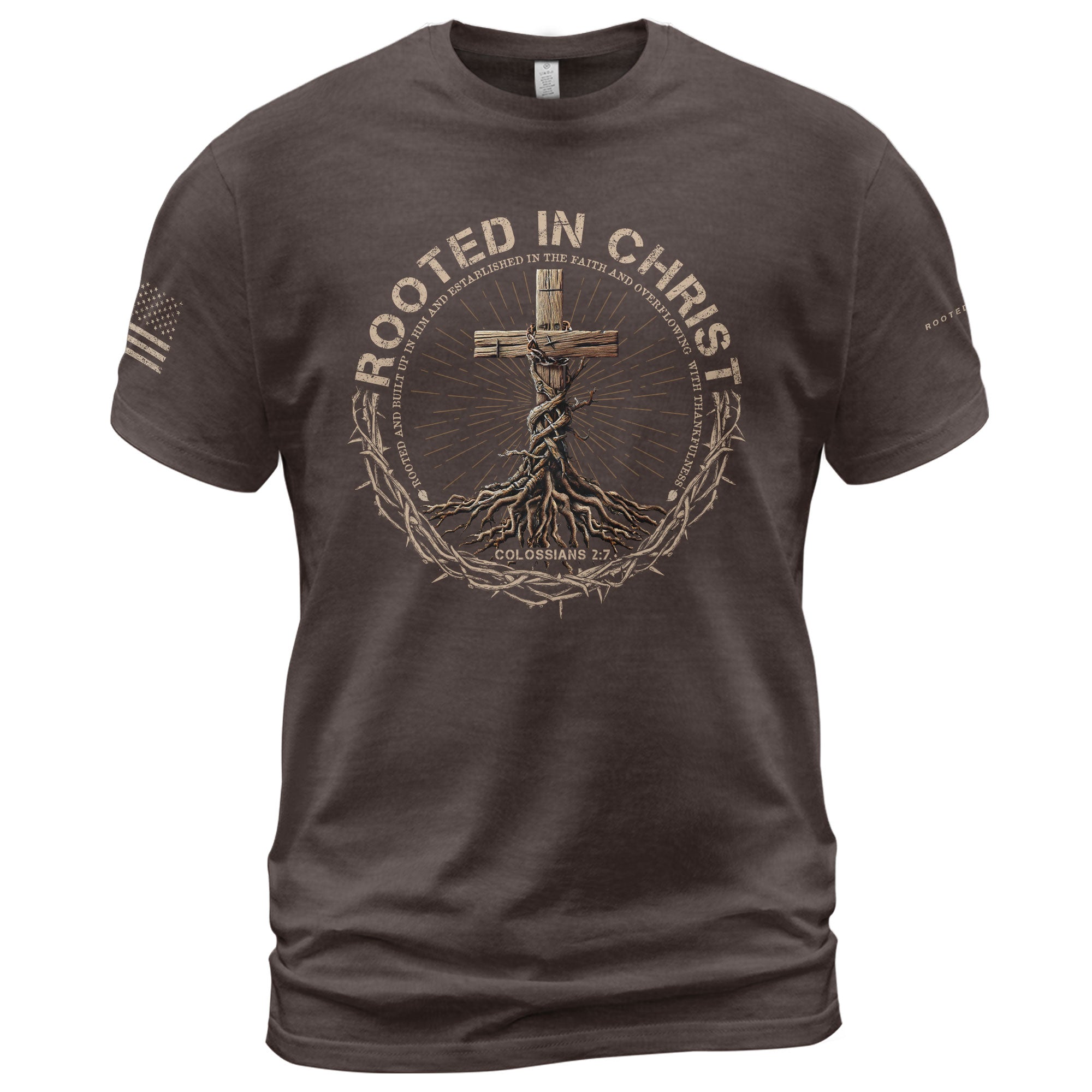 Rooted In Christ, Christian Shirts for Men - Christian Tee Shirts - Rust Field Wear