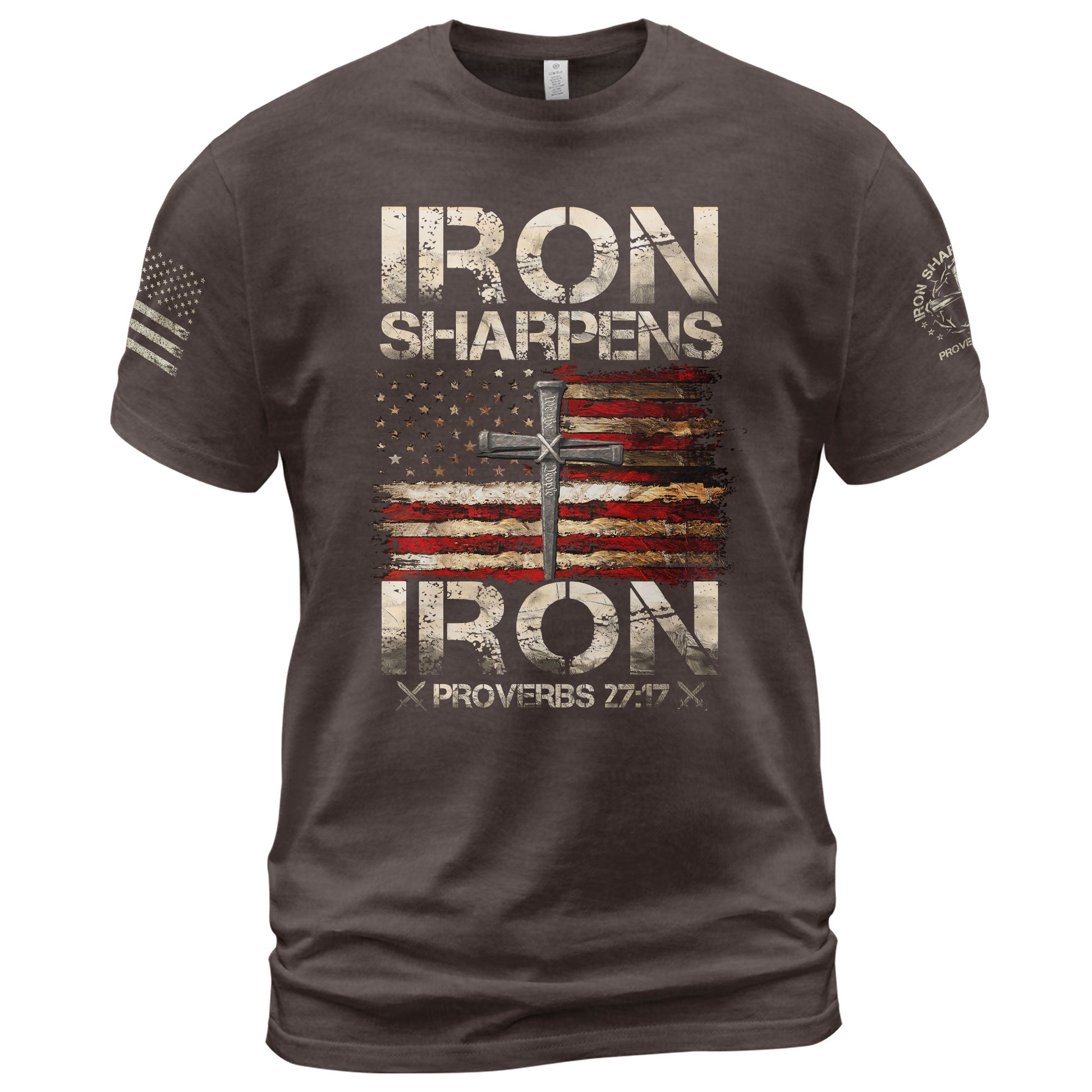 Iron Sharpens Iron Proverbs 27:17 Patriotic Christian - Christian Shirts for Men, Faith Based Christian Tee Shirts - Rust Field Wear