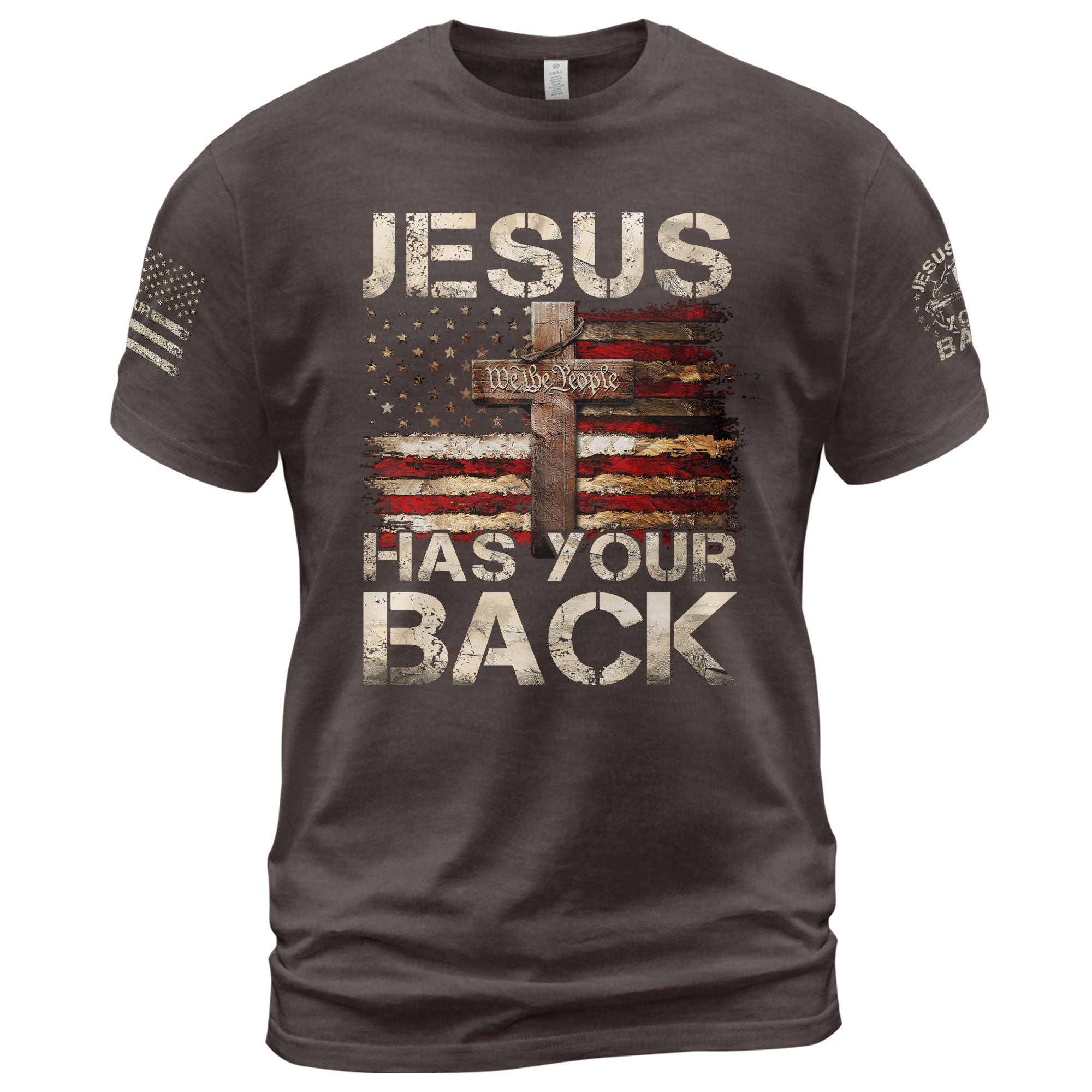 Patriotic T Shirts, Jesus Has Your Back Faith, Freedom and Divine Protection - Freedom Shirts for Men - Rust Field Wear