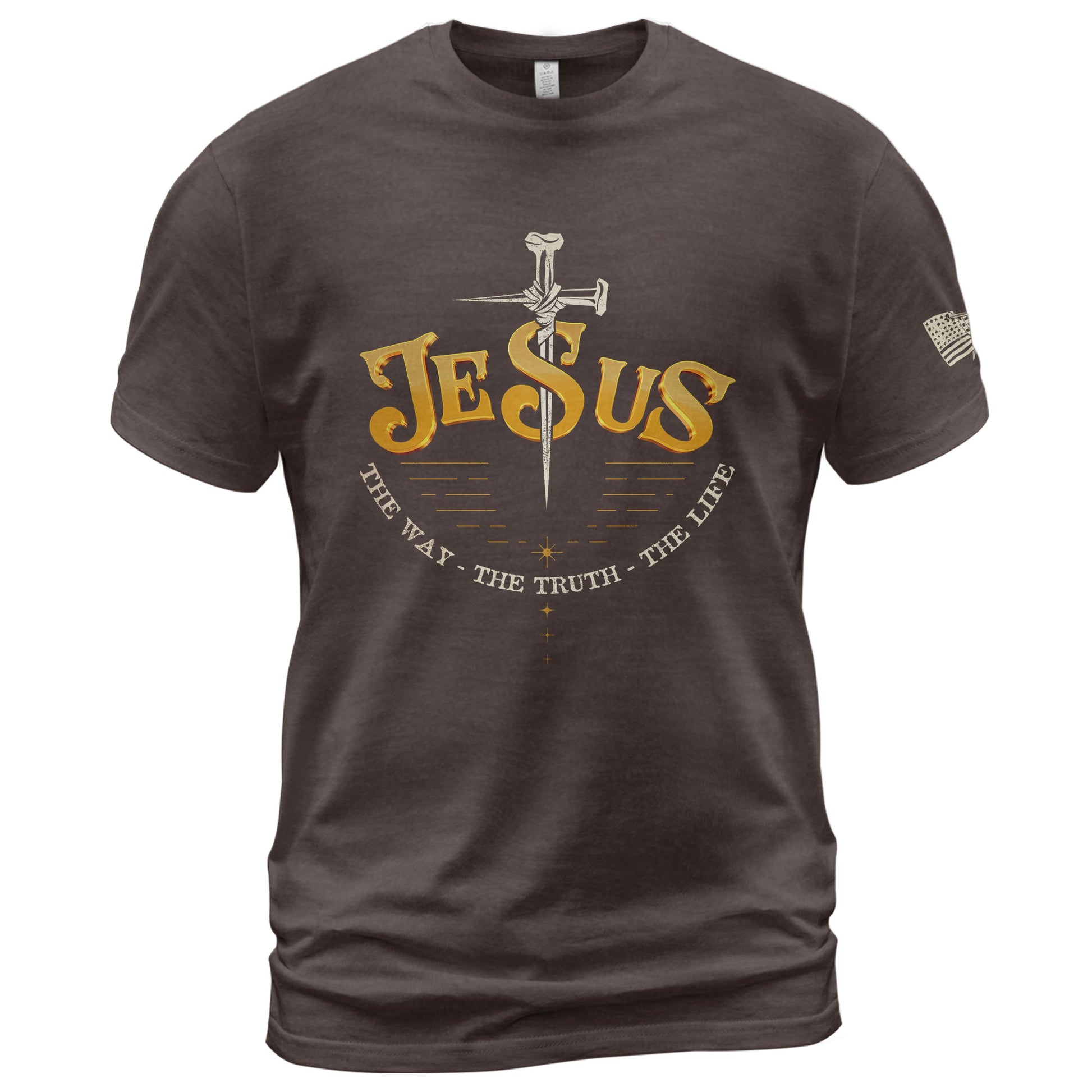 Faith Based Christian Tee Shirts, Forged in Faith JESUS Sword Bold - Christian Shirts for Men - Rust Field Wear