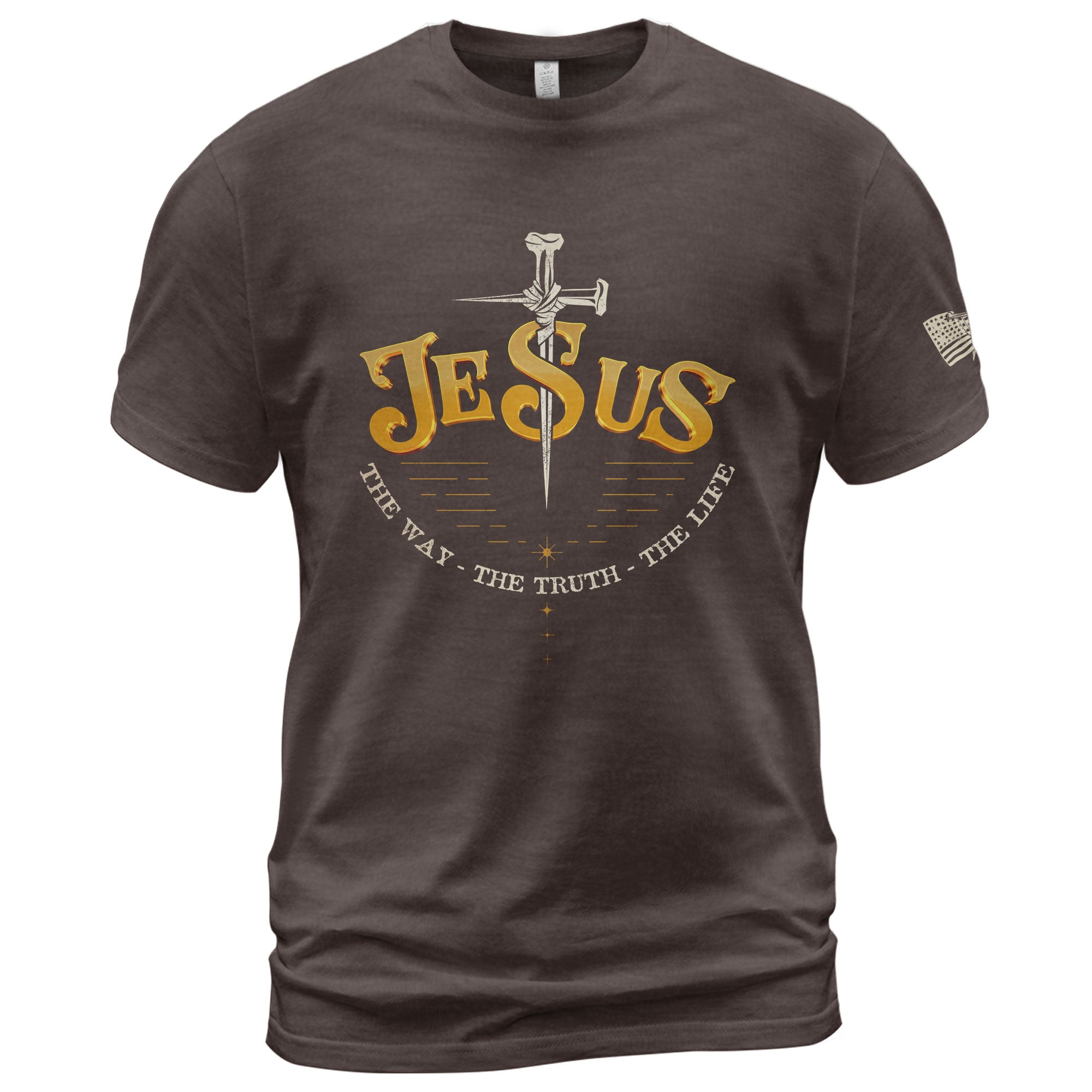 Faith Based Christian Tee Shirts, Forged in Faith JESUS Sword Bold - Christian Shirts for Men - Rust Field Wear