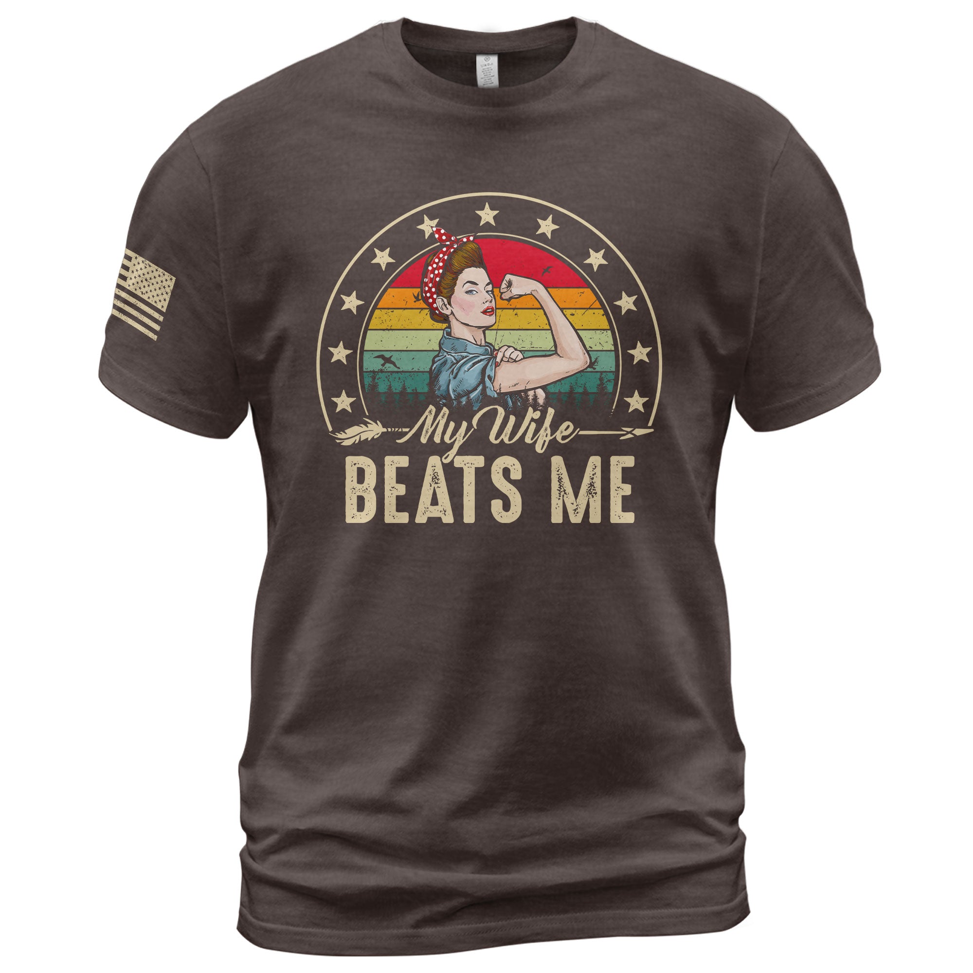 Funny Rosie Riveter Quote My Wife Beats Me Men Vintage Graphic Shirt Casual Novelty