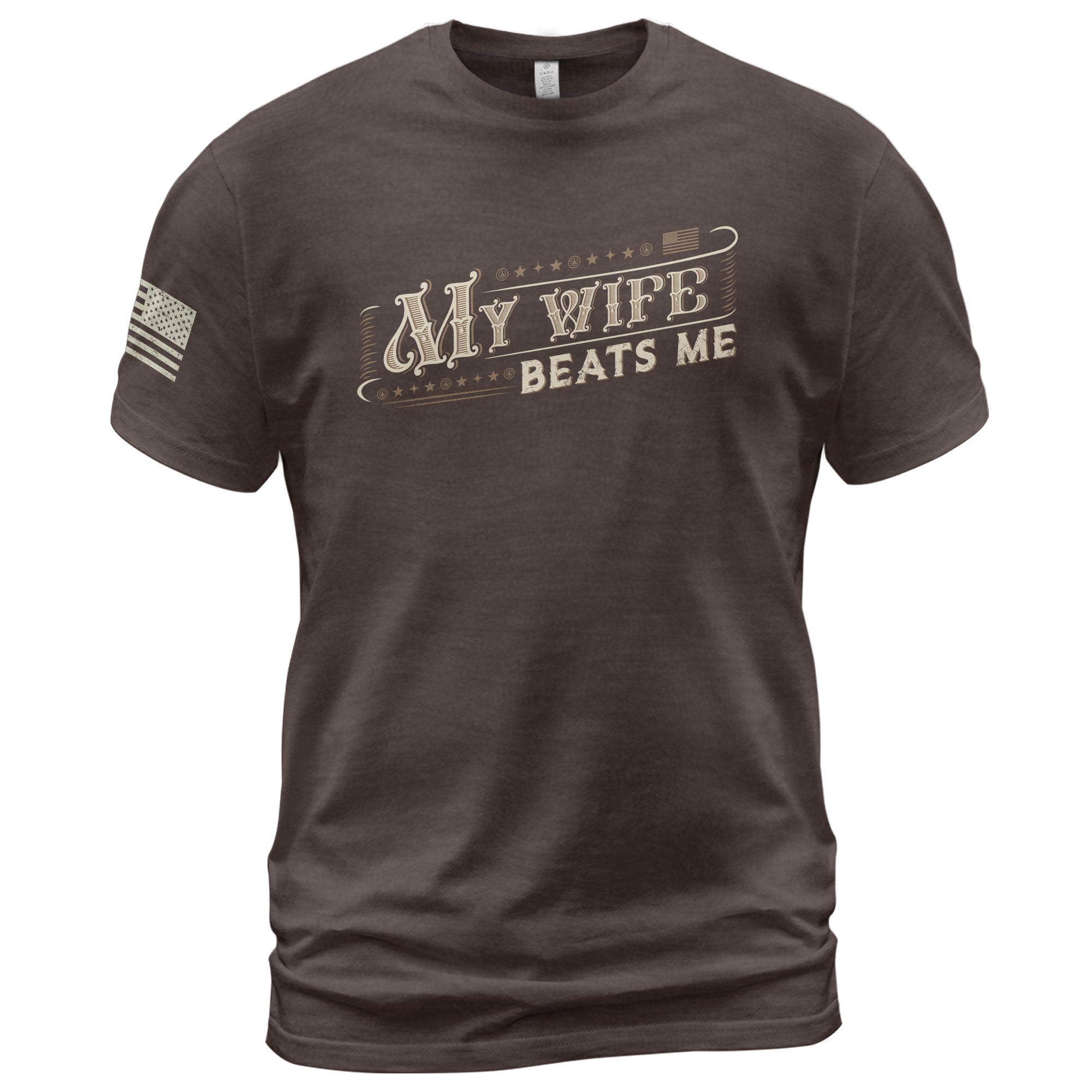 Funny Western Script Quote My Wife Beats Me Men Vintage Graphic Shirt Casual Novelty