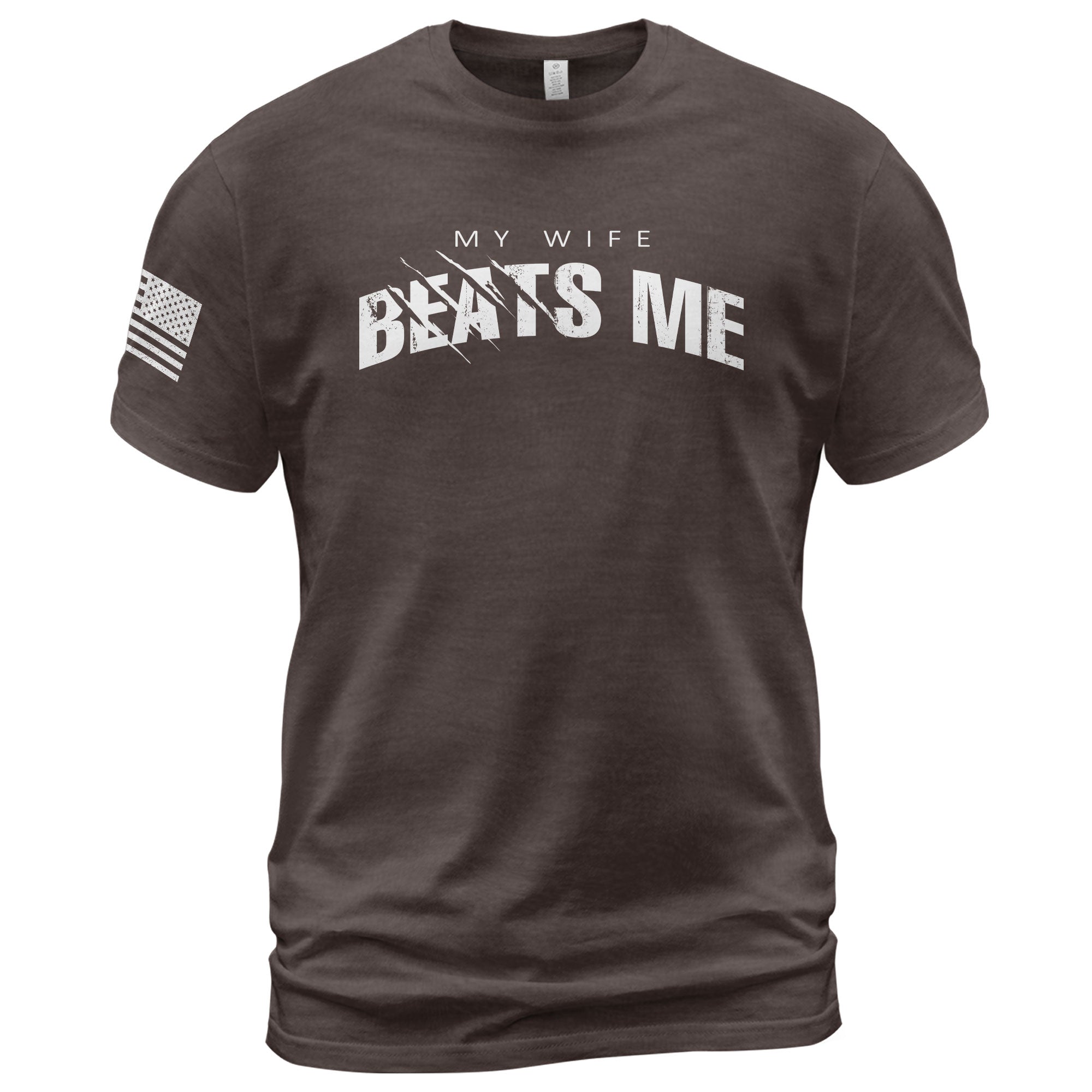 My Wife Beats Me Funny Joke Quote Men Distressed Graphic Shirt Casual Novelty Tops