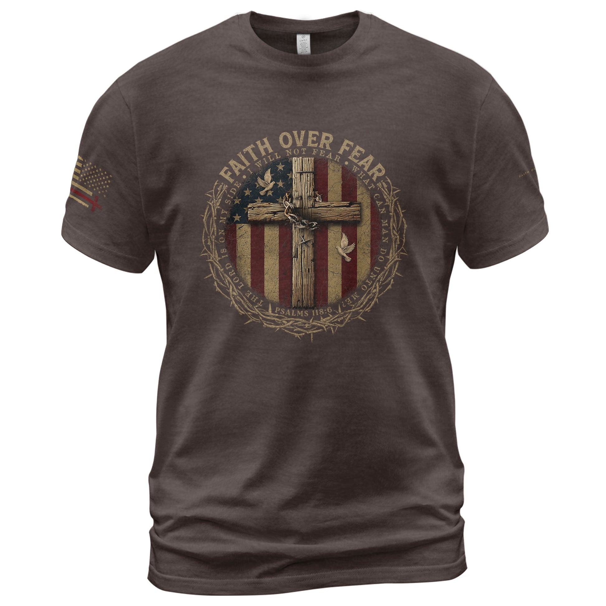 Faith Over Fear Psalm 118:6 Shield, Christian Tee Shirts - Faith Shirts for Men - Rust Field Wear