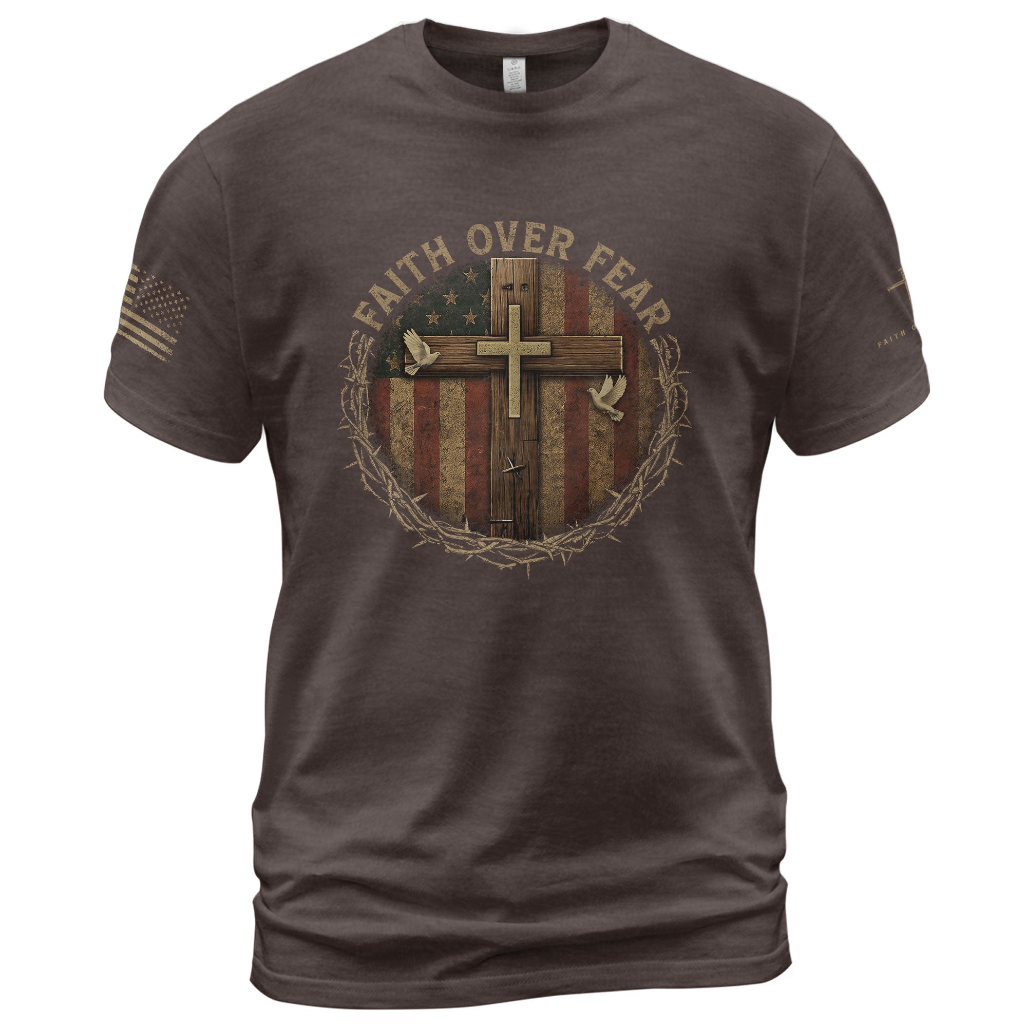 Faith Based Christian Tee Shirts, Faith Over Fear Cross and Crown Edition - Christian Shirts for Men - Rust Field Wear