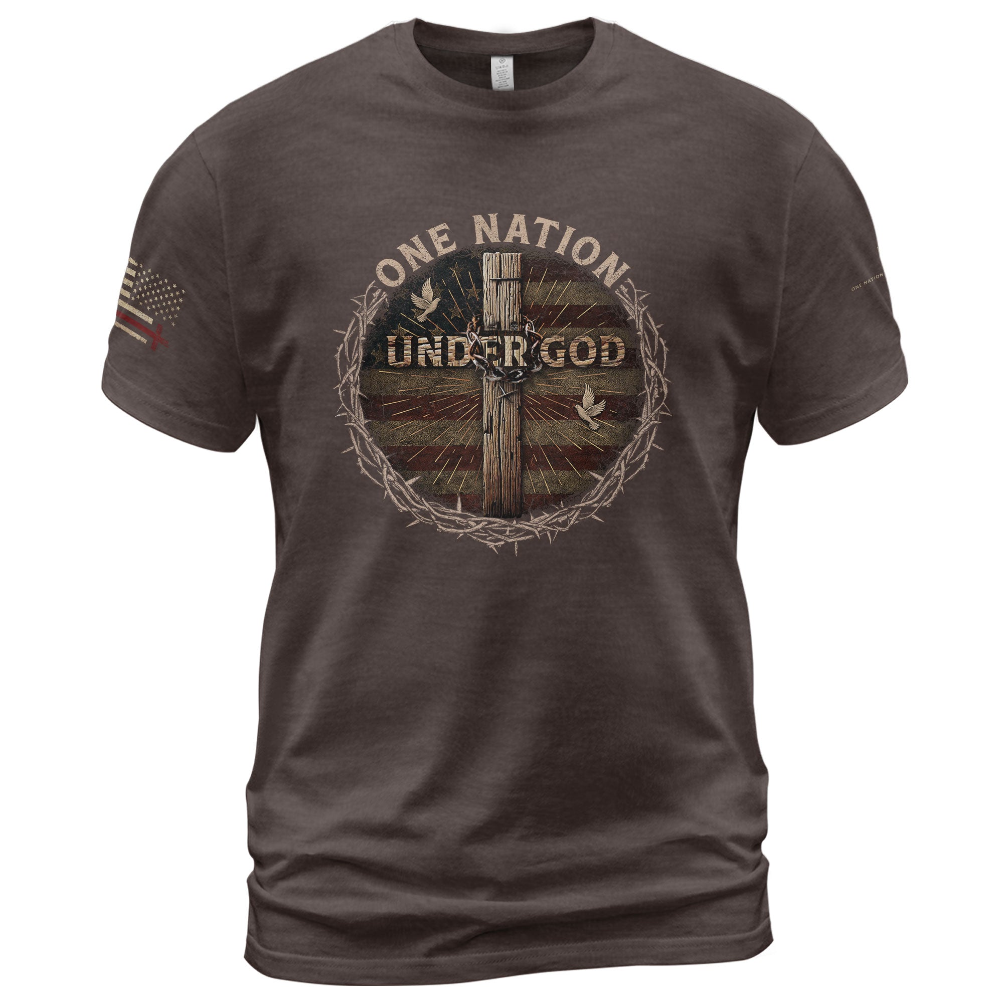 One Nation Under God Crucifix - Christian Tee Shirts, Christian Shirts for Men - Rust Field Wear