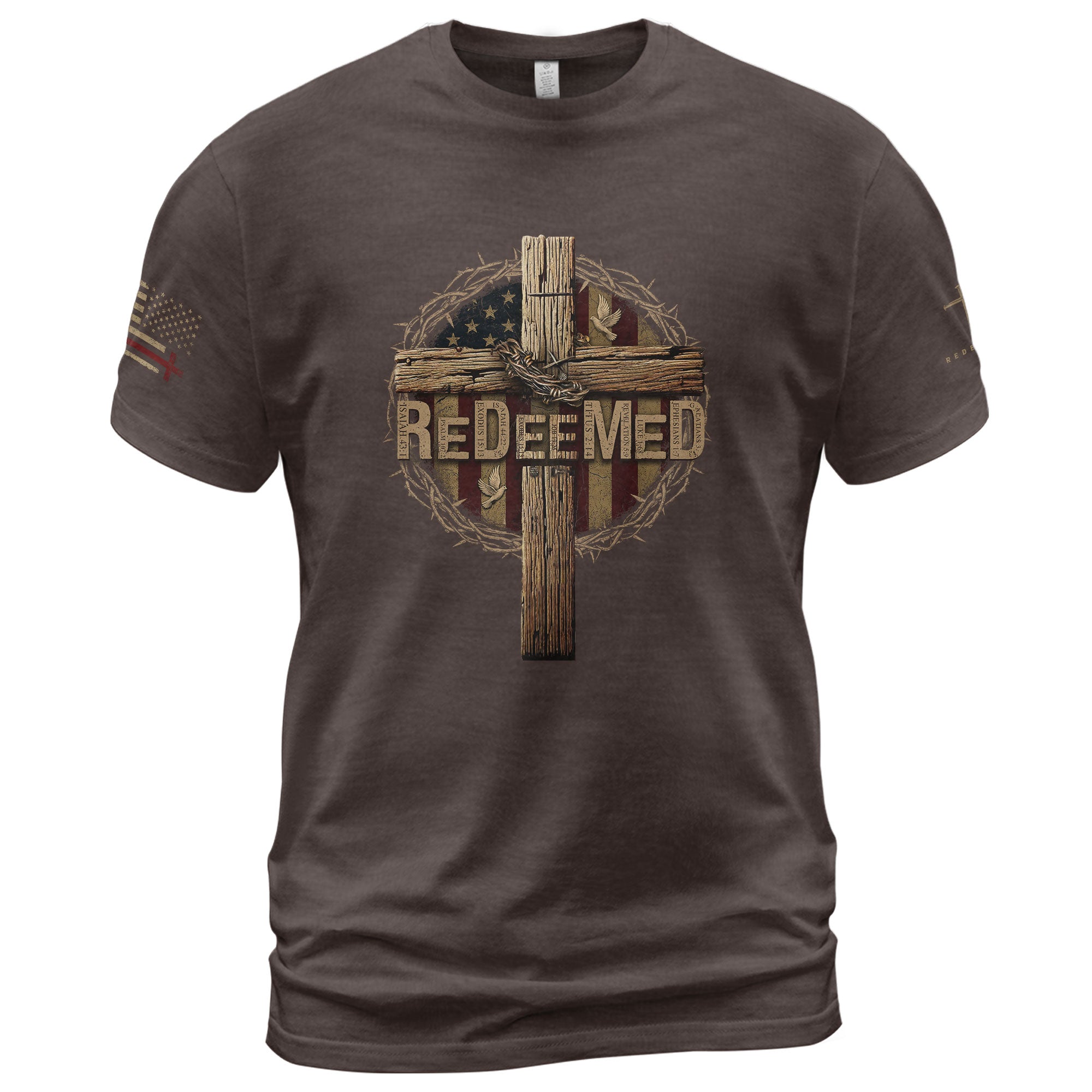 Redeemed to Rise Cross of Victory - Christian Shirts for Men, Faith Based Christian Tee Shirts - Rust Field Wear