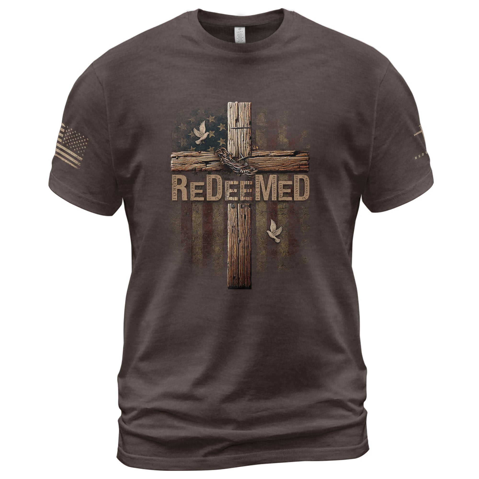 Christian Shirts for Men - ReDeeMed Chains Off, Faith On, Christian Tee Shirts - Rust Field Wear