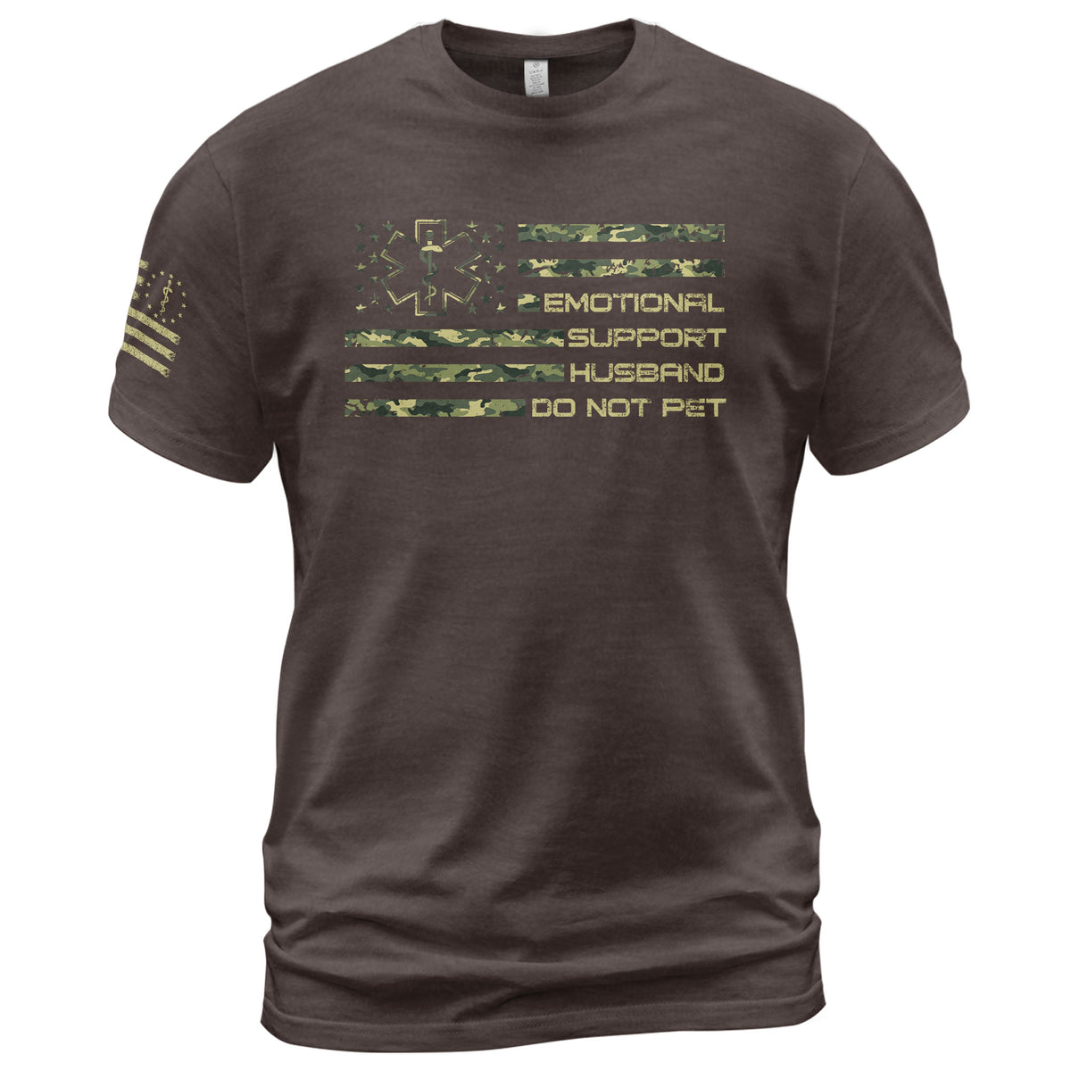 Sarcastic Emotional Support Husband Do Not Pet Camo Flag Tee Shirt Cotton Apparel