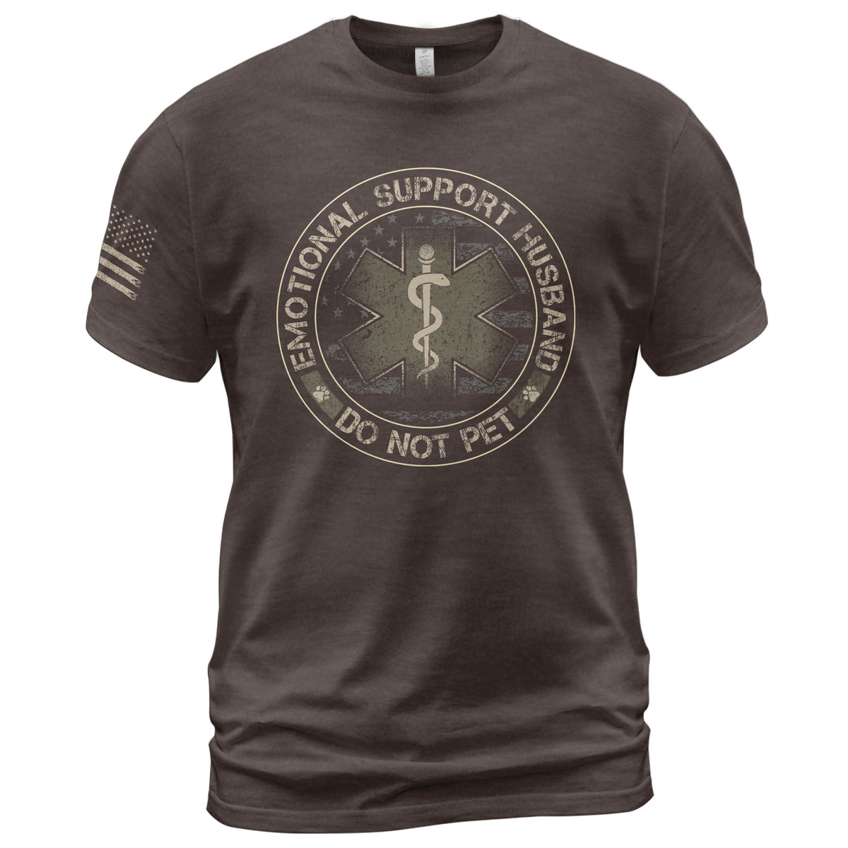 Emotional Support Husband Do Not Pet Star Crest Graphic Tee Shirt Casual Cotton Top