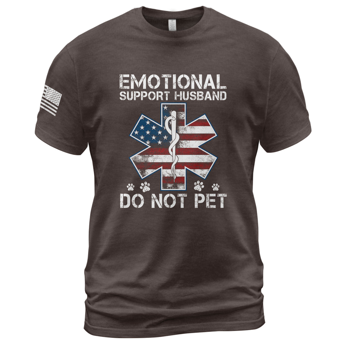Funny Emotional Support Husband Do Not Pet Patriotic Flag Tee Shirt Cotton Outfit