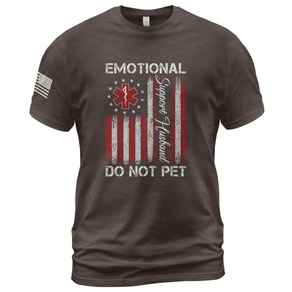 Hilarious Emotional Support Husband Do Not Pet Flag Tee Shirt Cotton Apparel Top