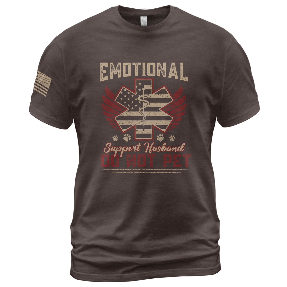 Amusing Emotional Support Husband Do Not Pet Winged Star Graphic Tee Shirt Cotton Top