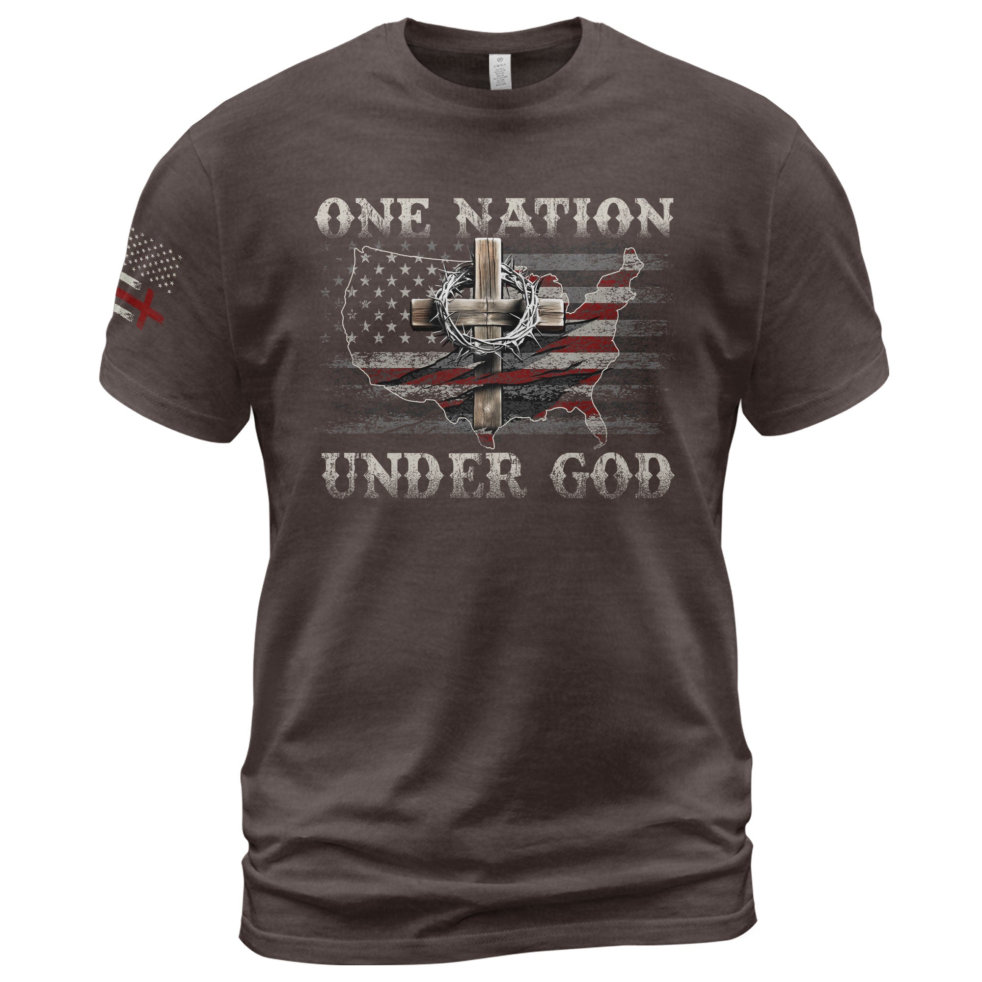 Christian Shirts for Men - One Nation Under God Christian American Flag, Christian Tee Shirts - Rust Field Wear