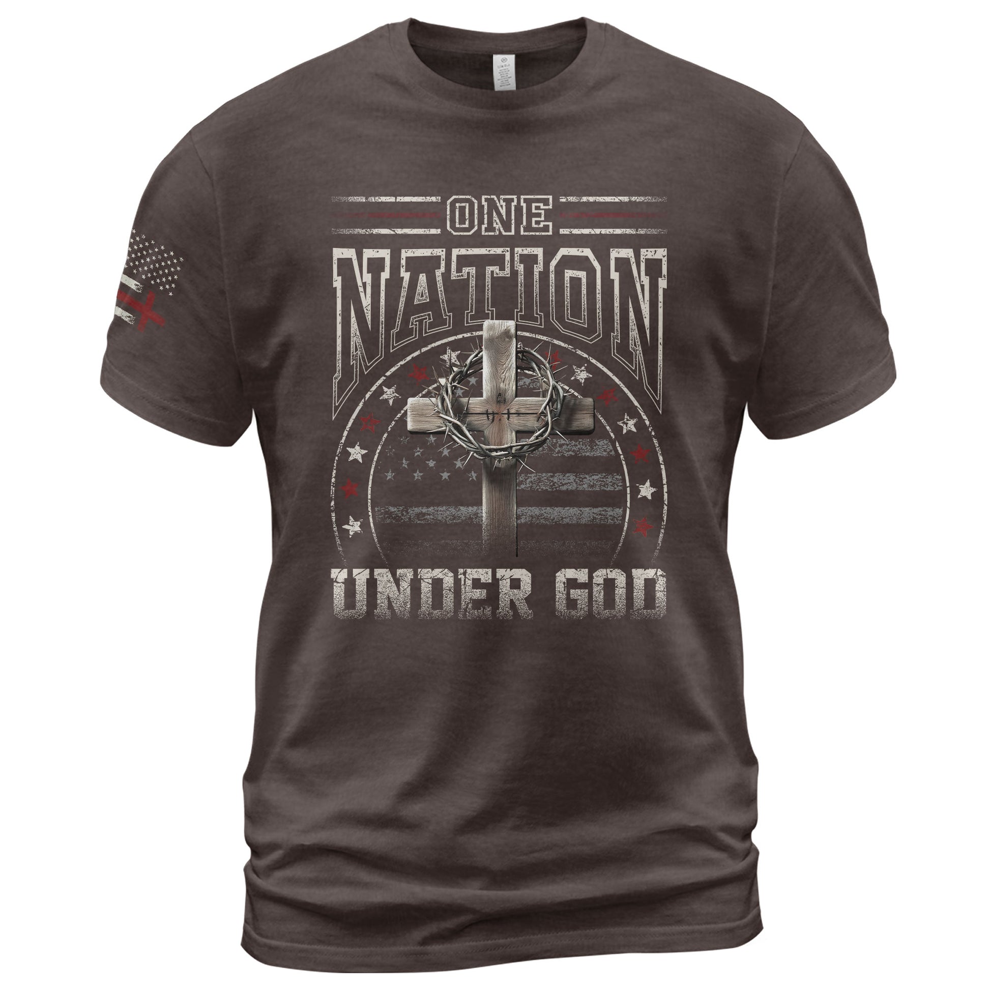 Christian Shirts for Men - One Nation Under God Cross and American Flag, Christian Tee Shirts - Rust Field Wear