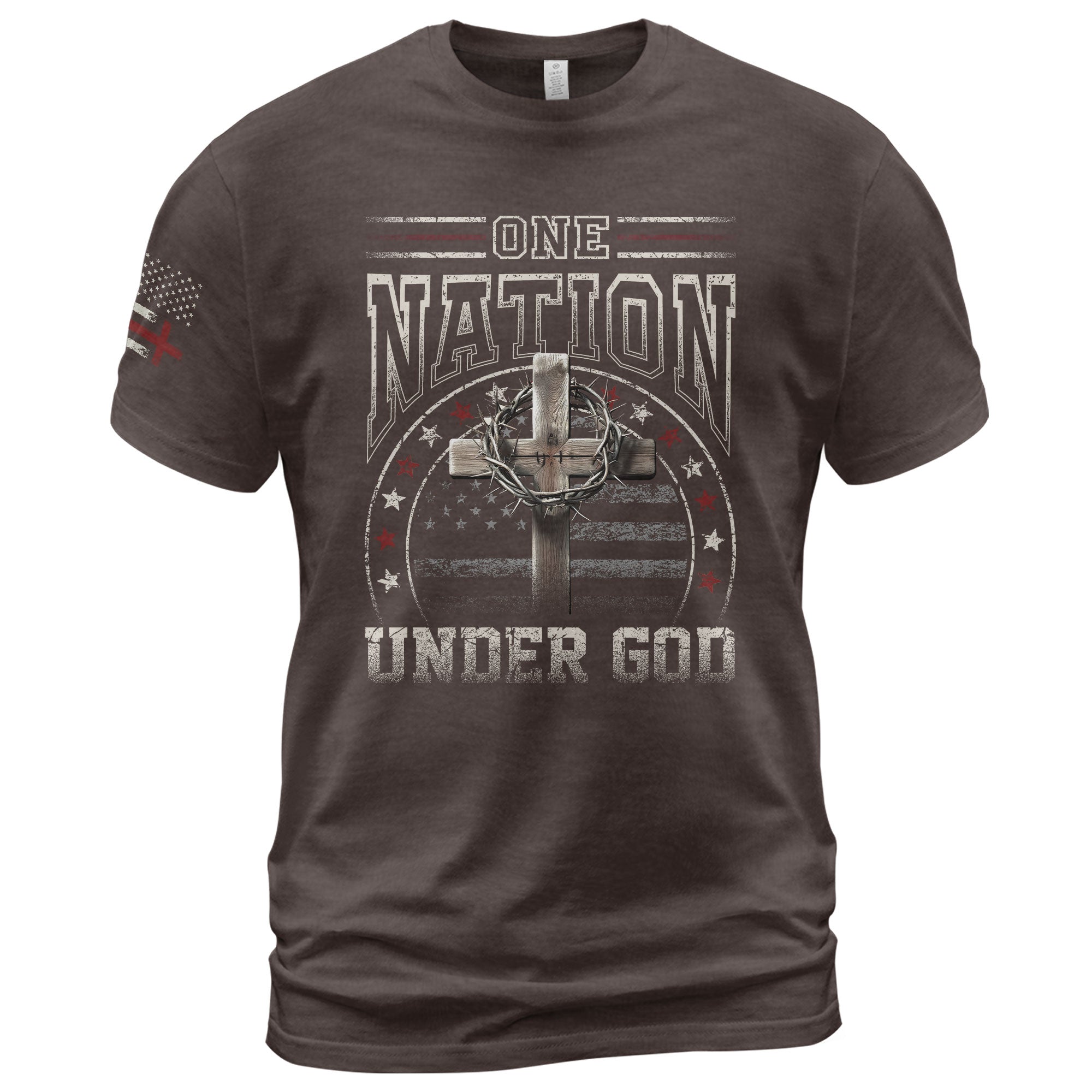Christian Shirts for Men - One Nation Under God Cross and American Flag, Christian Tee Shirts - Rust Field Wear