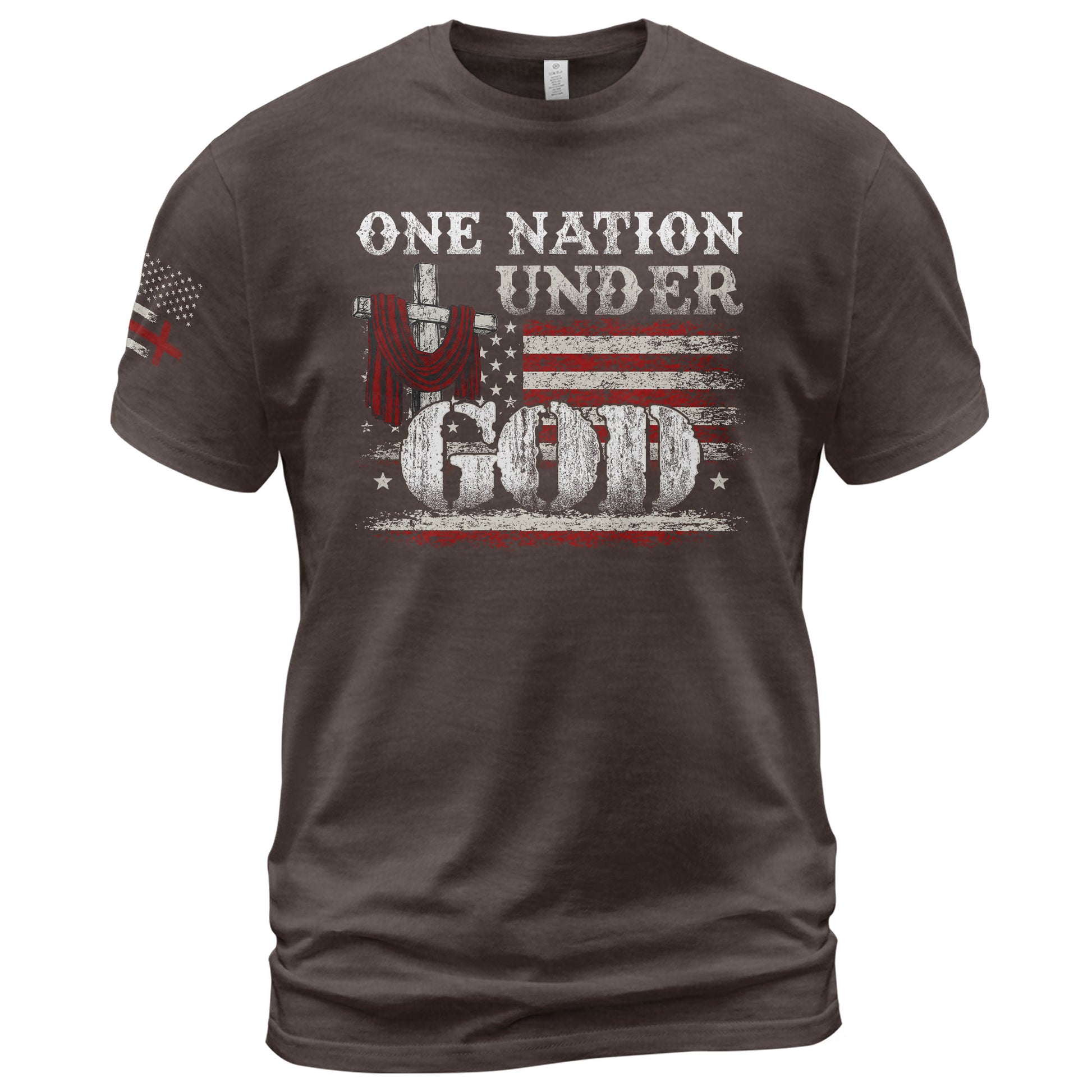 One Nation Under God Cross and American Flag, Christian Shirts for Men - Christian Tee Shirts - Rust Field Wear