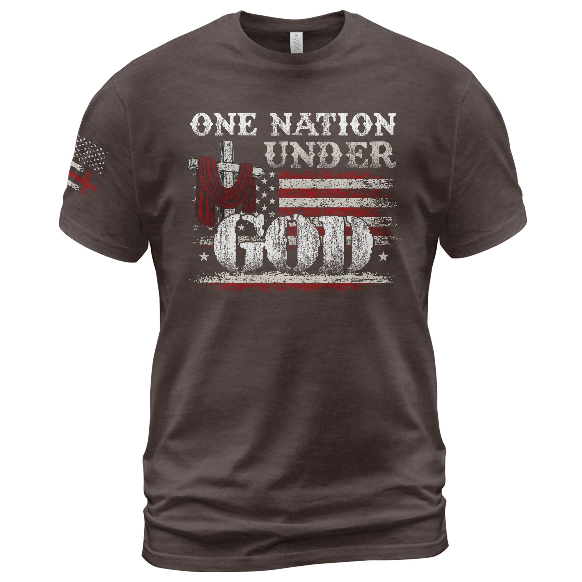 One Nation Under God Cross and American Flag, Christian Shirts for Men - Christian Tee Shirts - Rust Field Wear