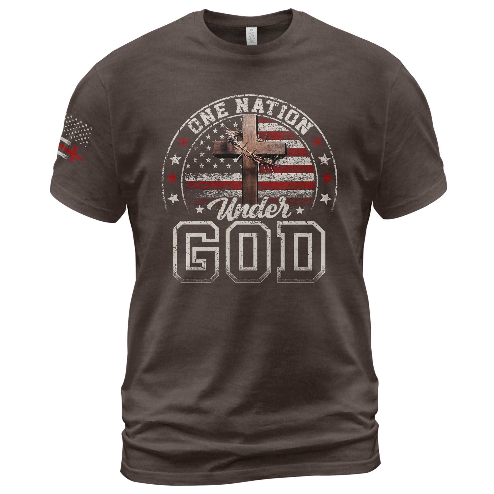 One Nation Under God Christian American Flag Cross, Christian Tee Shirts - Faith Shirts for Men - Rust Field Wear