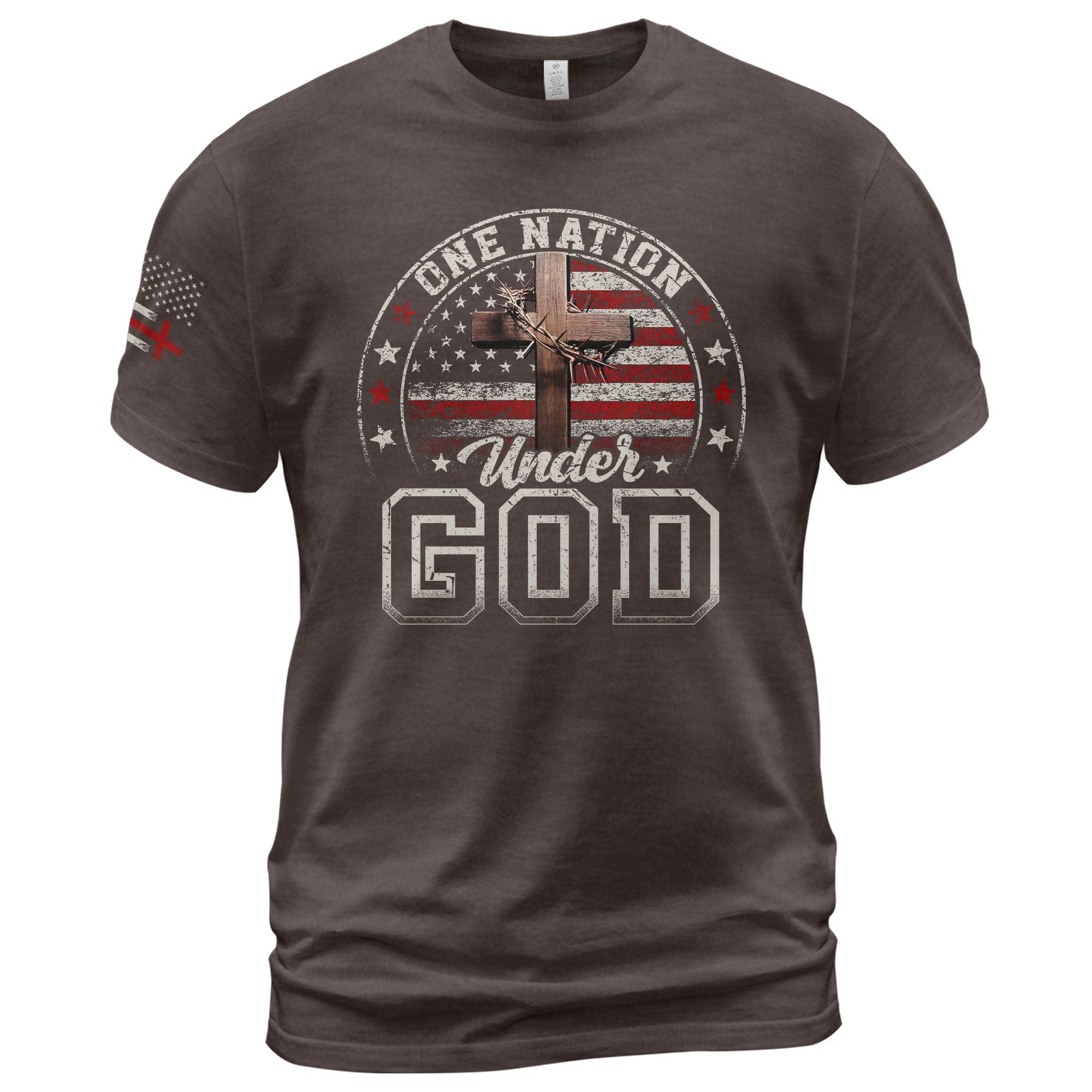 One Nation Under God Christian American Flag Cross, Christian Tee Shirts - Faith Shirts for Men - Rust Field Wear