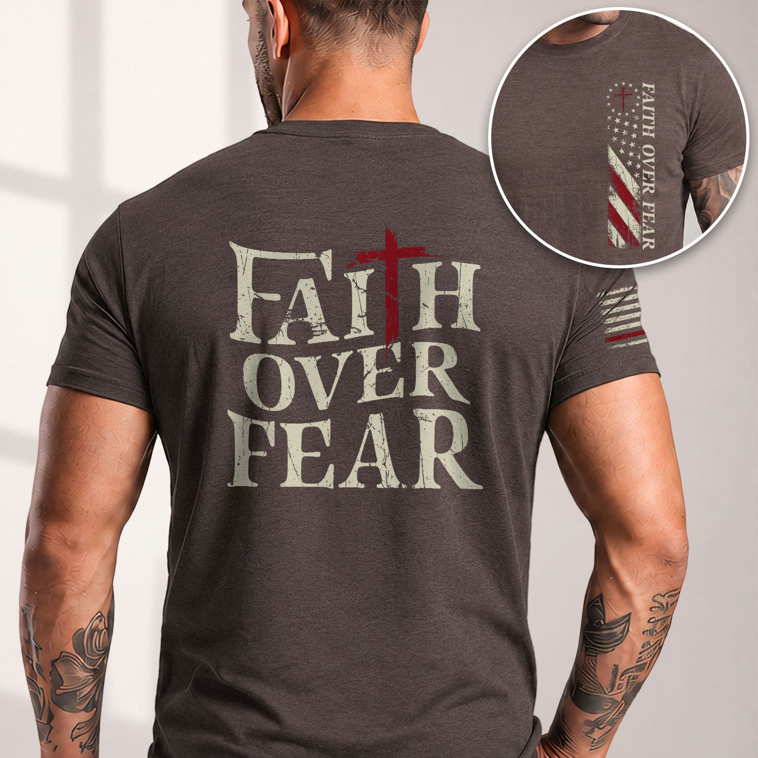 Faith Over Fear Christian Strength, Christian Tee Shirts - Faith Shirts for Men - Rust Field Wear