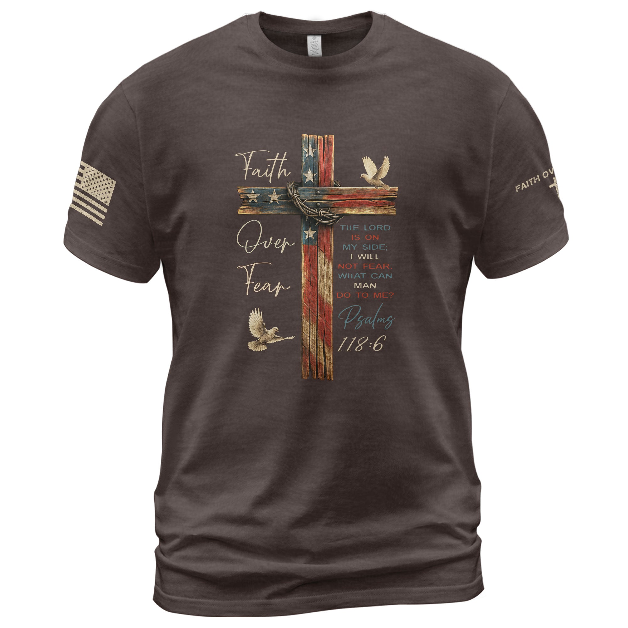 Faith Based Christian Tee Shirts, Faith Over Fear Rustic Cross - Christian Shirts for Men - Rust Field Wear