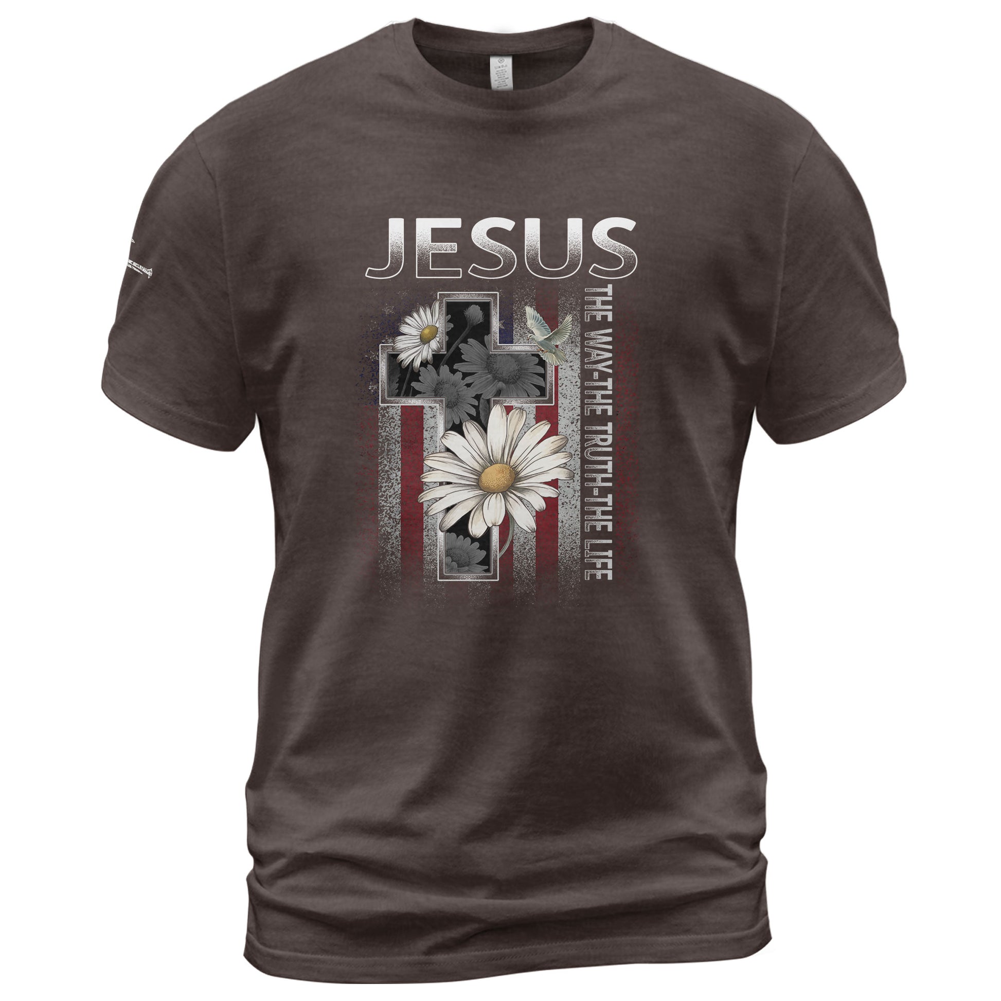 Christian Shirts for Men, Jesus The Way The Truth The Life Floral Cross USA Flag Christian - Christian Tee Shirts - Rust Field Wear