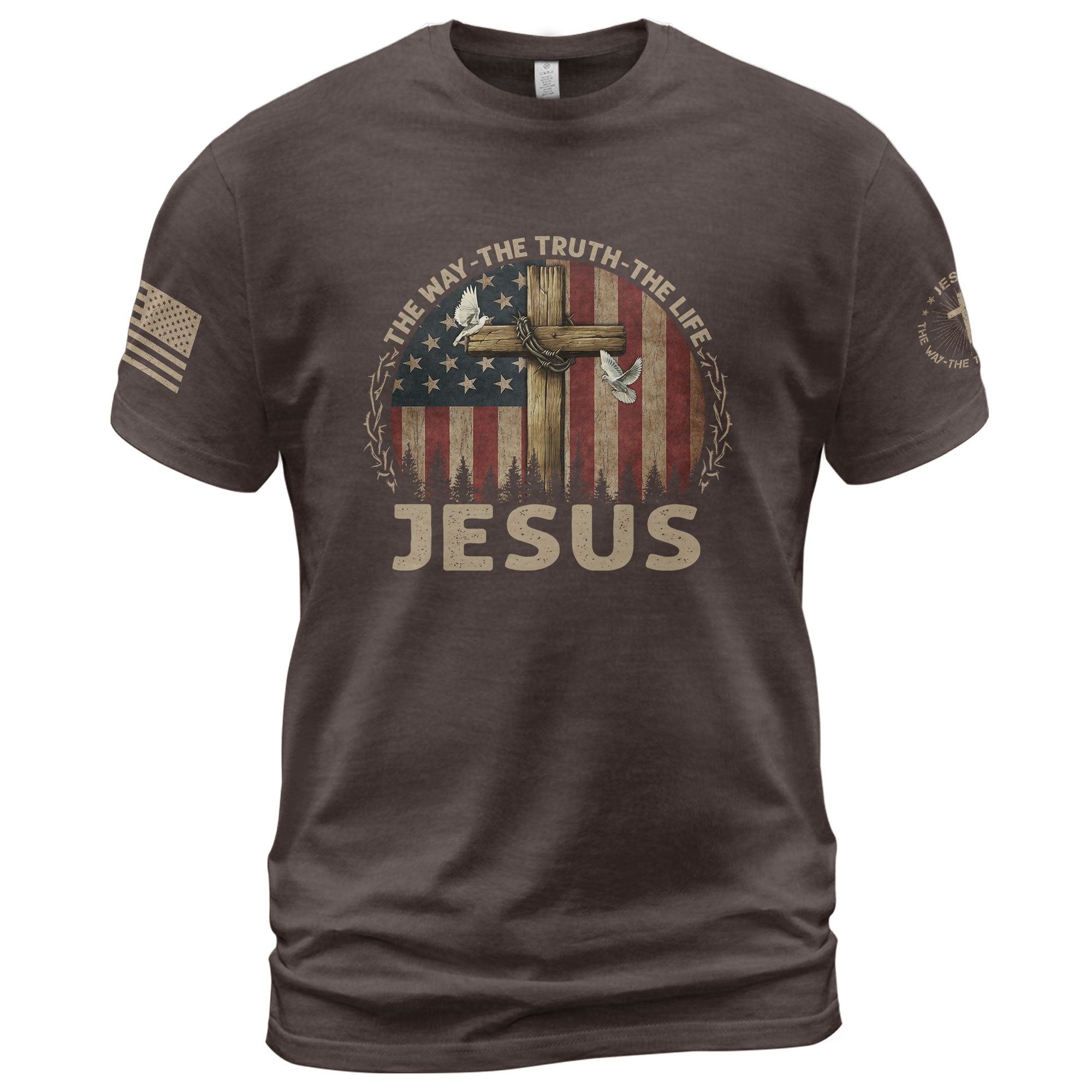 Jesus The Way The Truth The Life USA Flag Cross Christian, Christian Tee Shirts - Faith Shirts for Men - Rust Field Wear