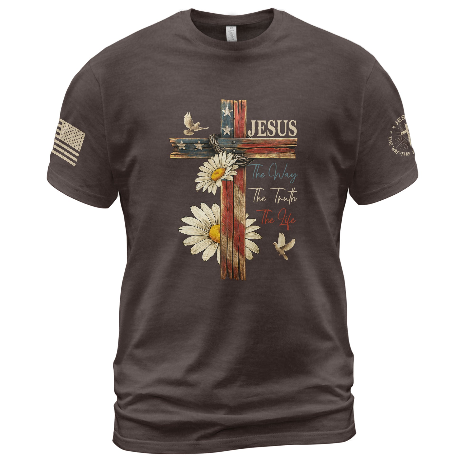 Faith Over Fear Psalm 118:6 Cross and Flag Christian Vintage - Christian Shirts for Men, Faith Based Christian Tee Shirts - Rust Field Wear