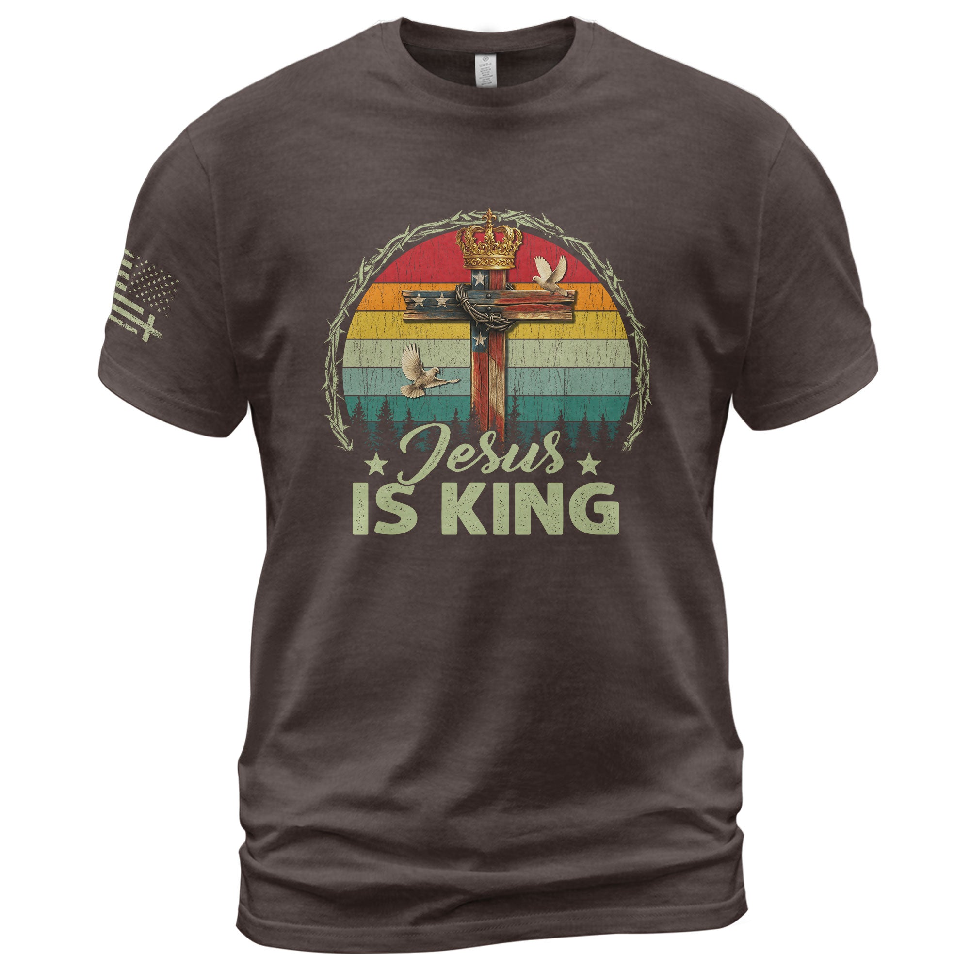 Christian Tee Shirts, Jesus Is King Crown Cross Christian - Christian Shirts for Men - Rust Field Wear