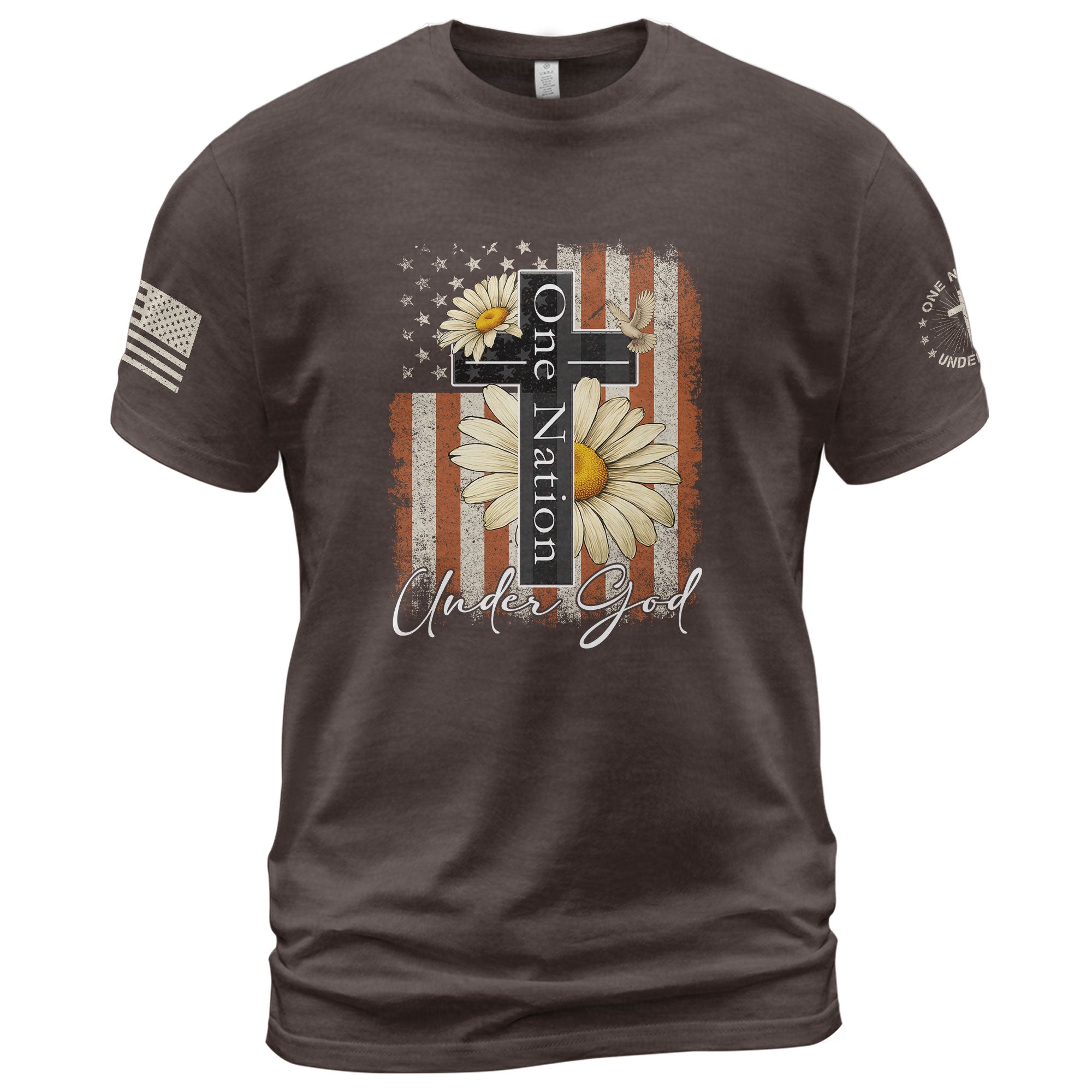 One Nation Under God Floral Patriotic - Christian Tee Shirts, Christian Shirts for Men - Rust Field Wear