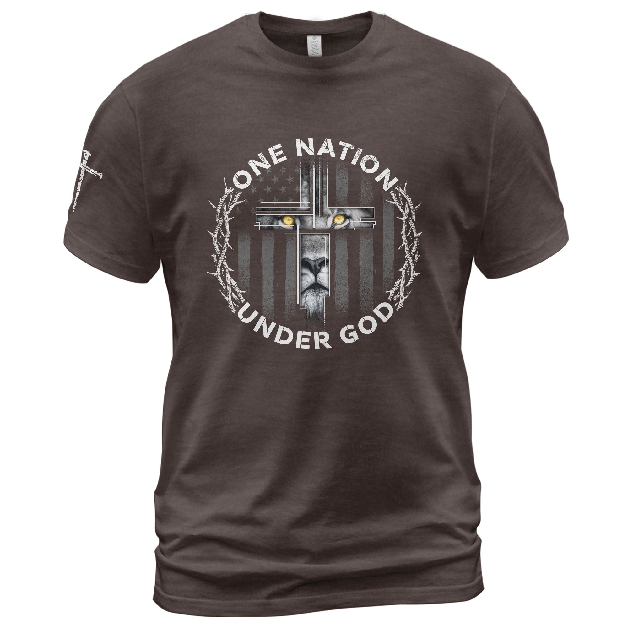 One Nation Under God Lion Cross, Christian Tee Shirts - Faith Shirts for Men - Rust Field Wear