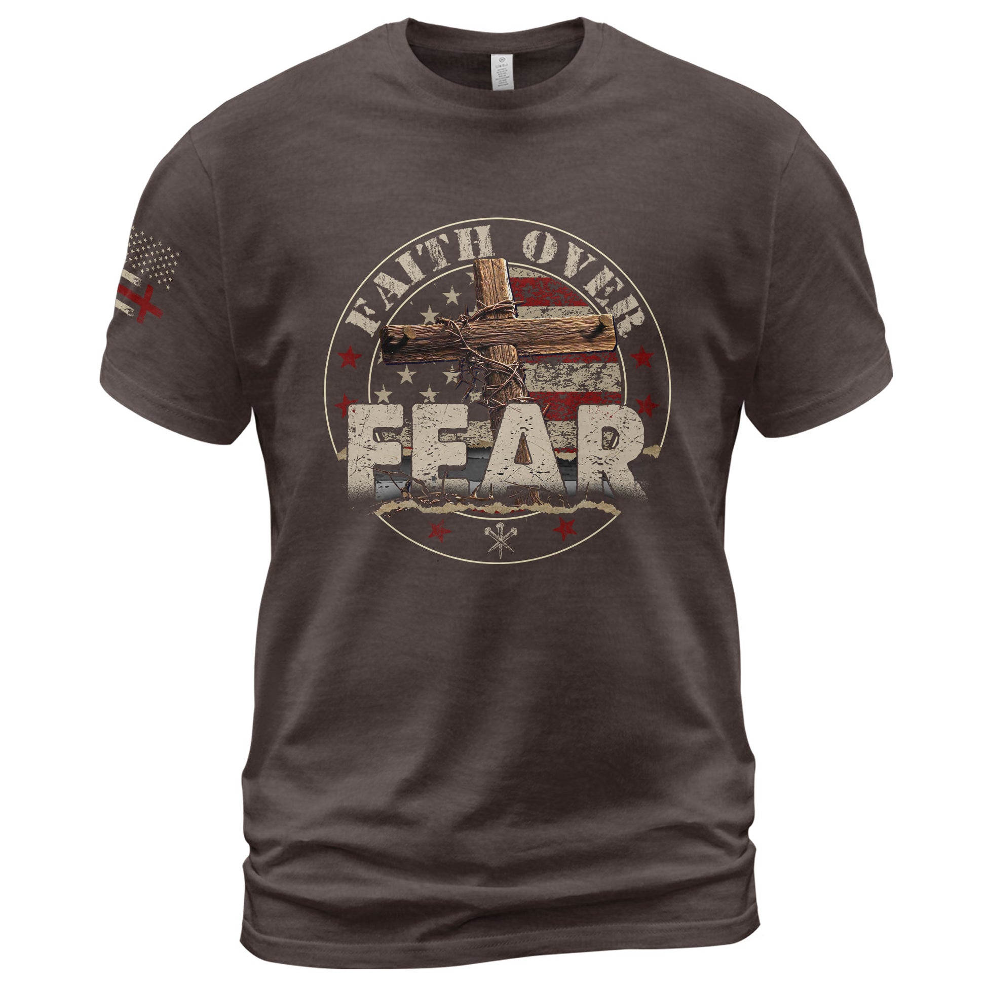 Faith Over Fear Cross, Courage and American Spirit, Christian Shirts for Men - Christian Tee Shirts - Rust Field Wear