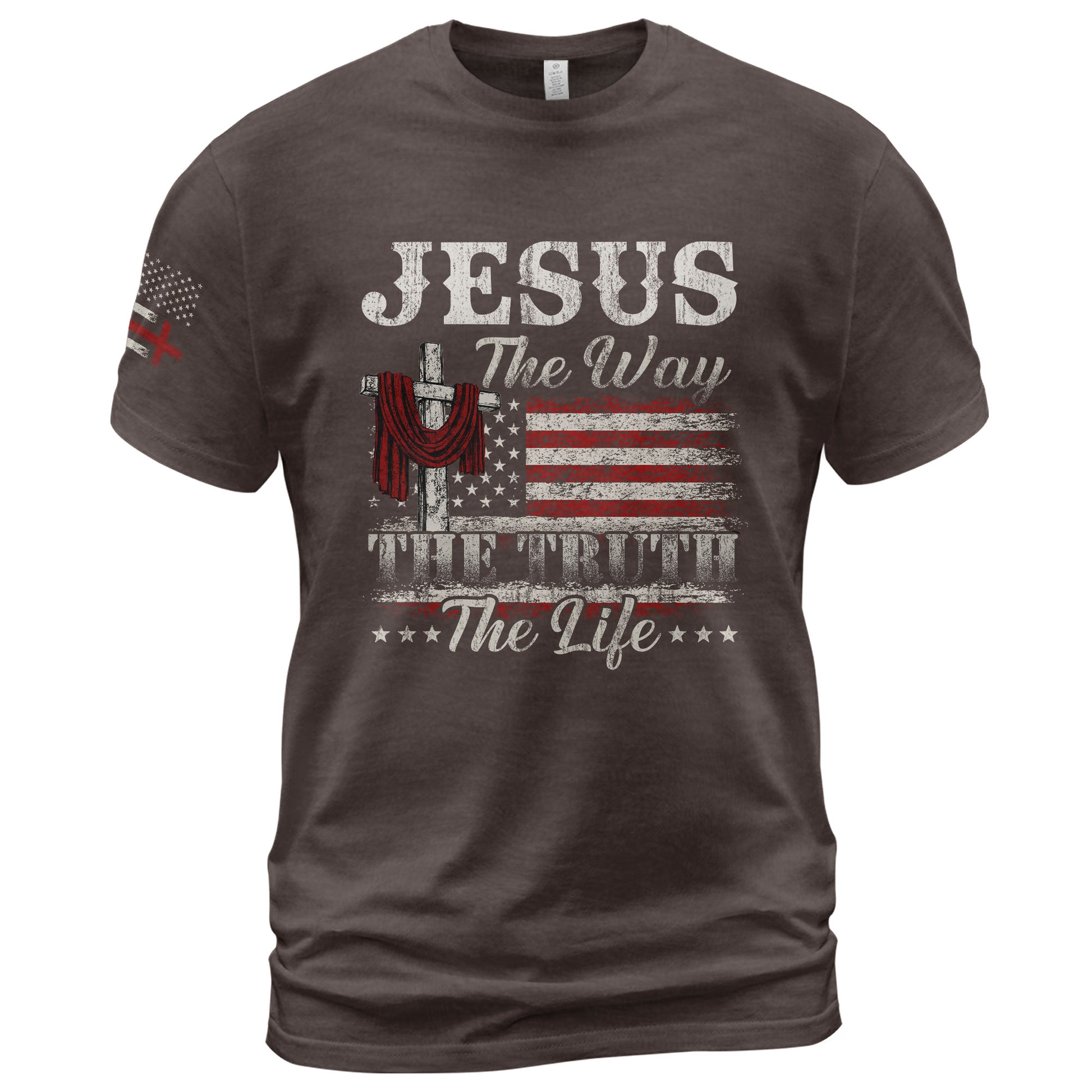 Jesus The Way The Truth The Life Flag Cross - Christian Tee Shirts, Christian Shirts for Men - Rust Field Wear