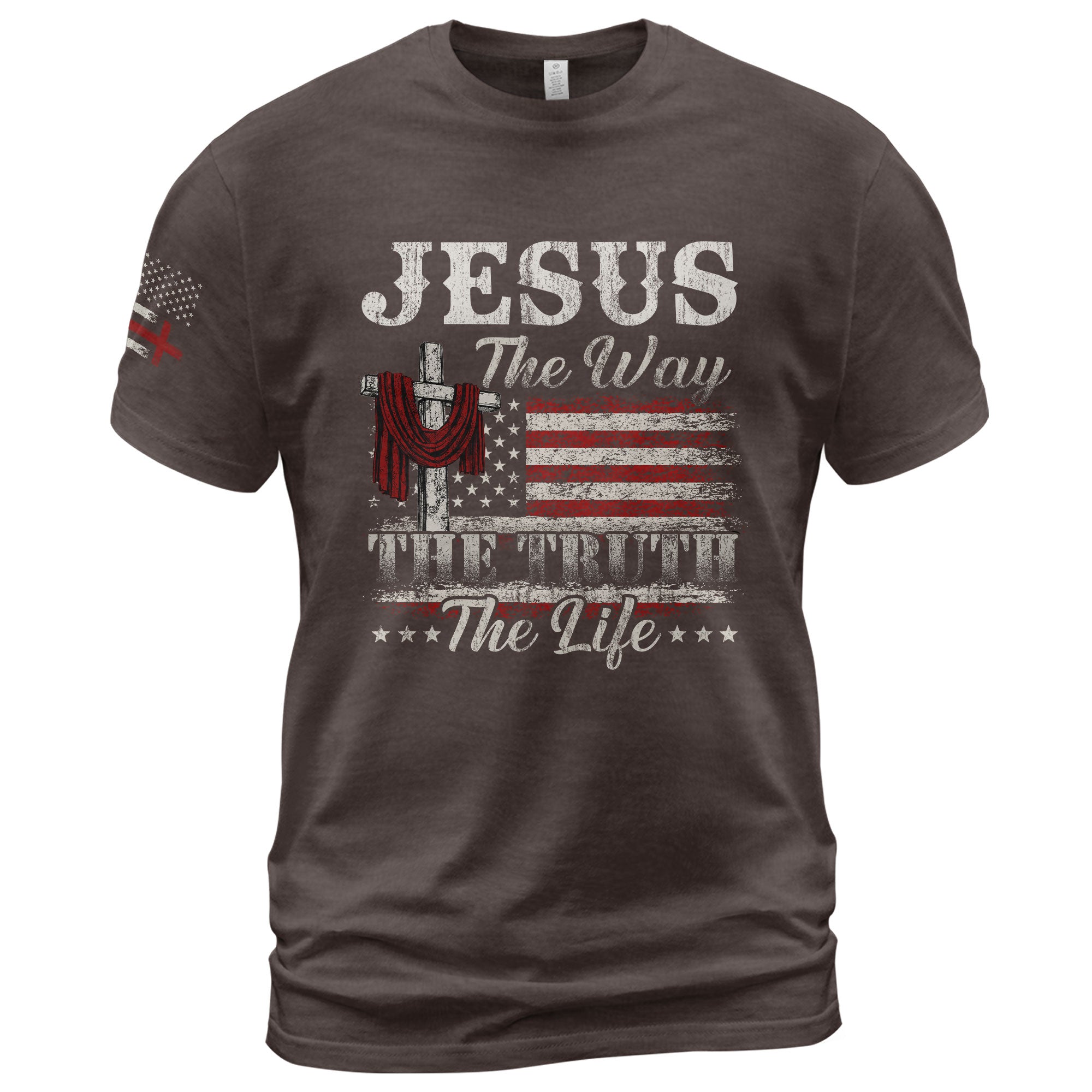 Jesus The Way The Truth The Life Flag Cross - Christian Tee Shirts, Christian Shirts for Men - Rust Field Wear