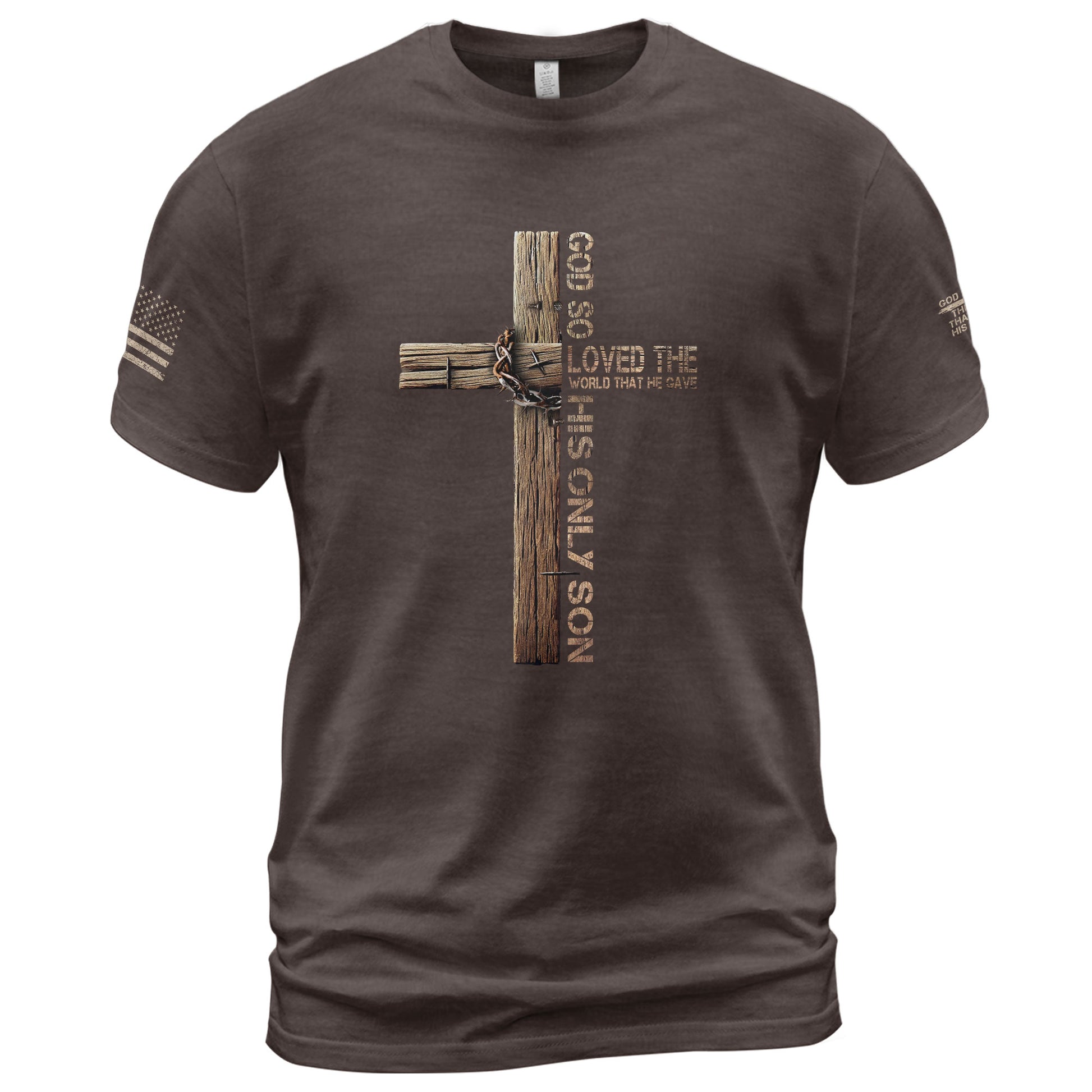 God So Loved John 3:16 Cross with Crown of Thorns - Christian Shirts for Men, Faith Based Christian Tee Shirts - Rust Field Wear