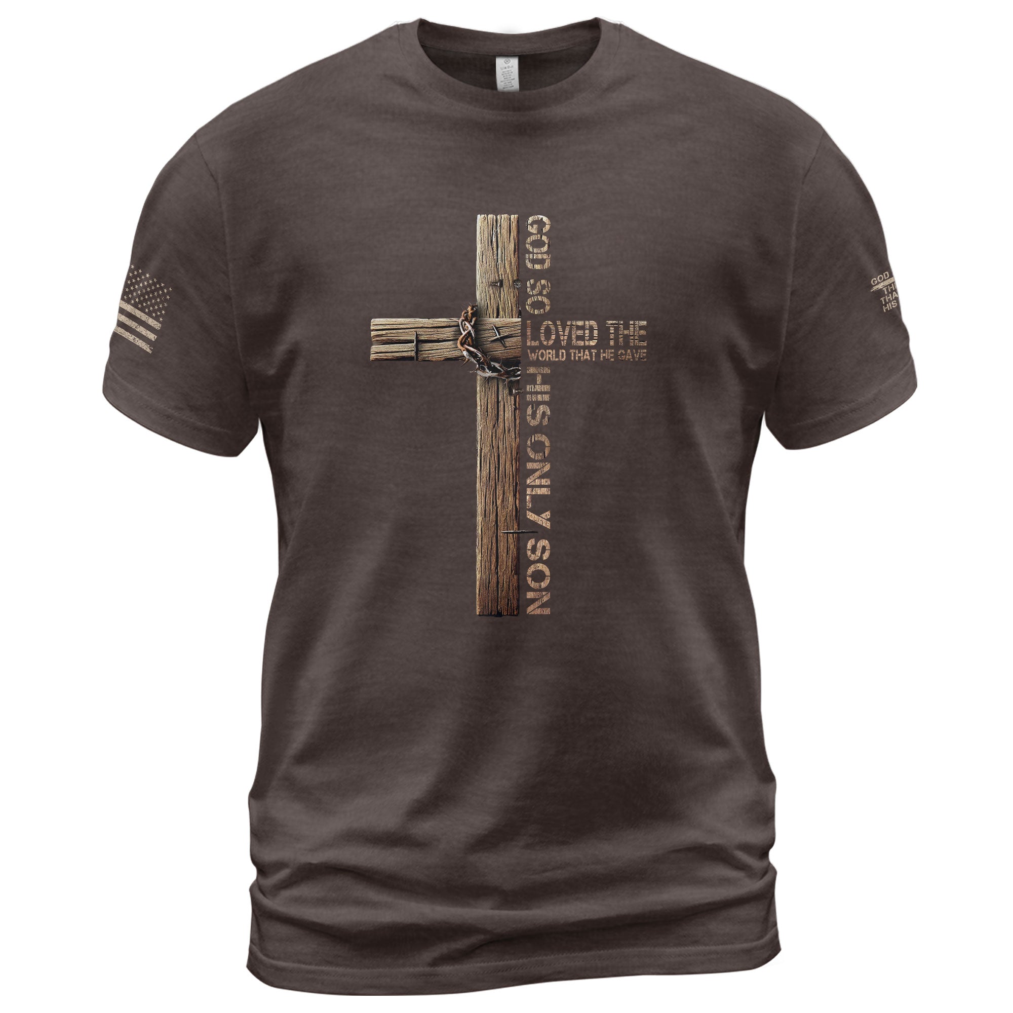 God So Loved John 3:16 Cross with Crown of Thorns - Christian Shirts for Men, Faith Based Christian Tee Shirts - Rust Field Wear